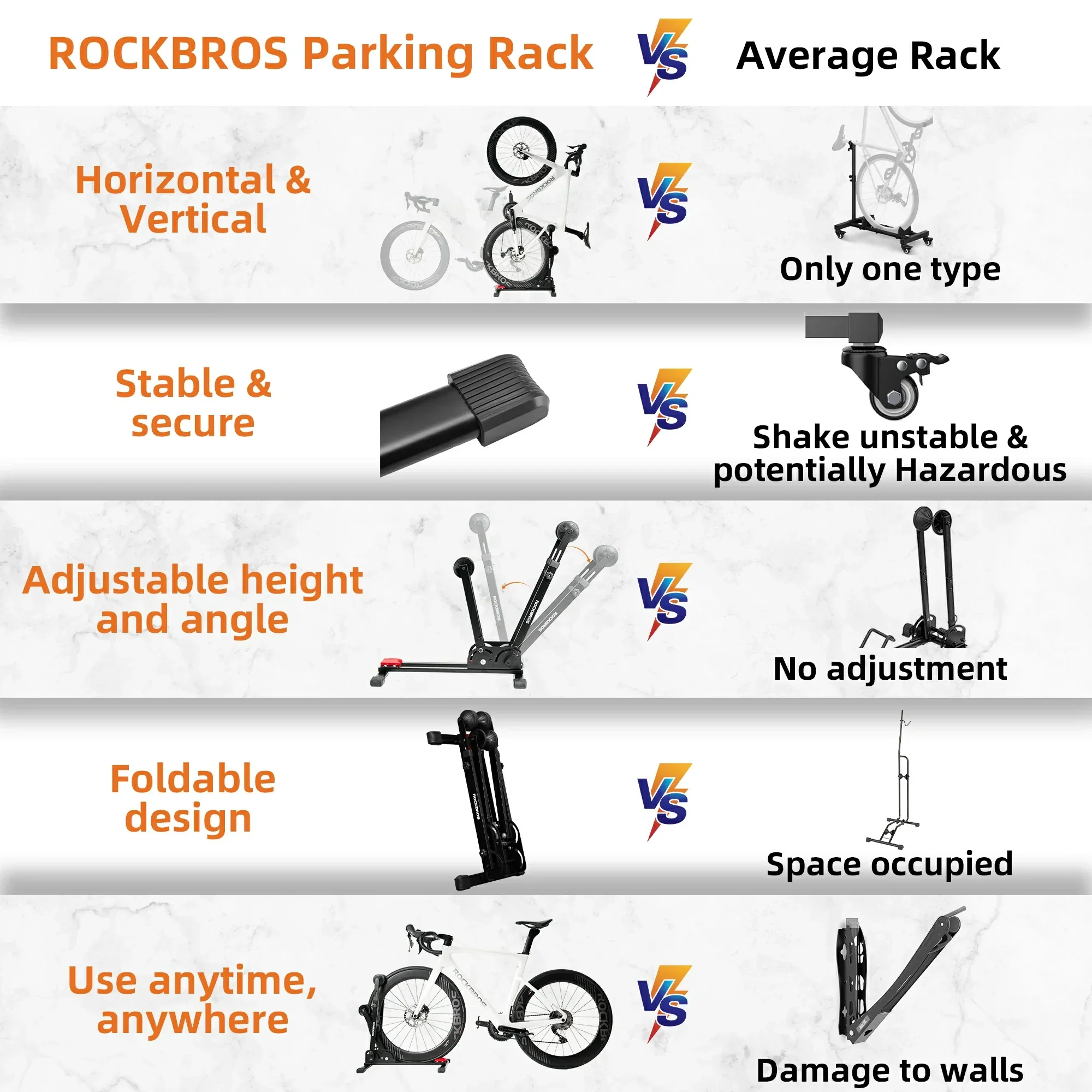 2-in-1 Adjustable Bike Stand Foldable Floor Vertical Rack Sturdy Carbon Steel for 24"-27.5" Wheels - Image 6