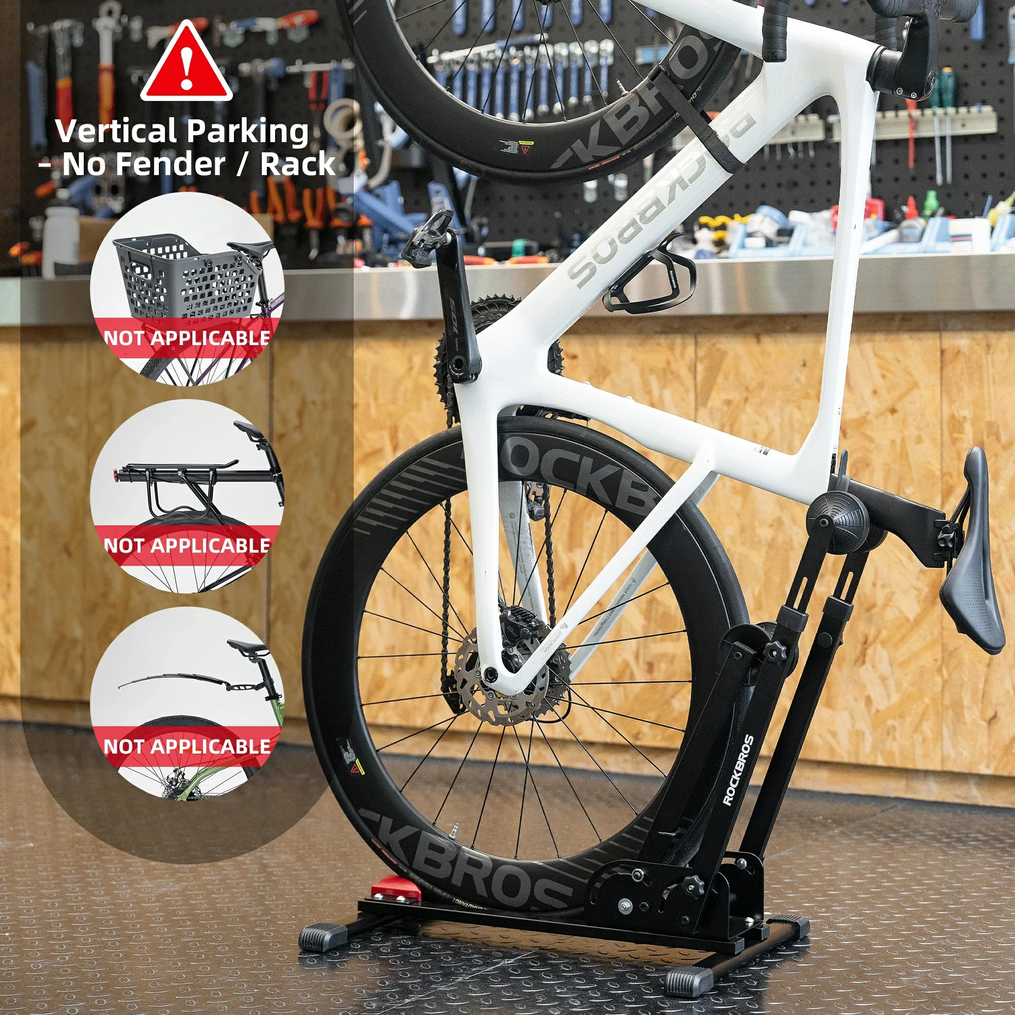 2-in-1 Adjustable Bike Stand Foldable Floor Vertical Rack Sturdy Carbon Steel for 24"-27.5" Wheels - Image 9