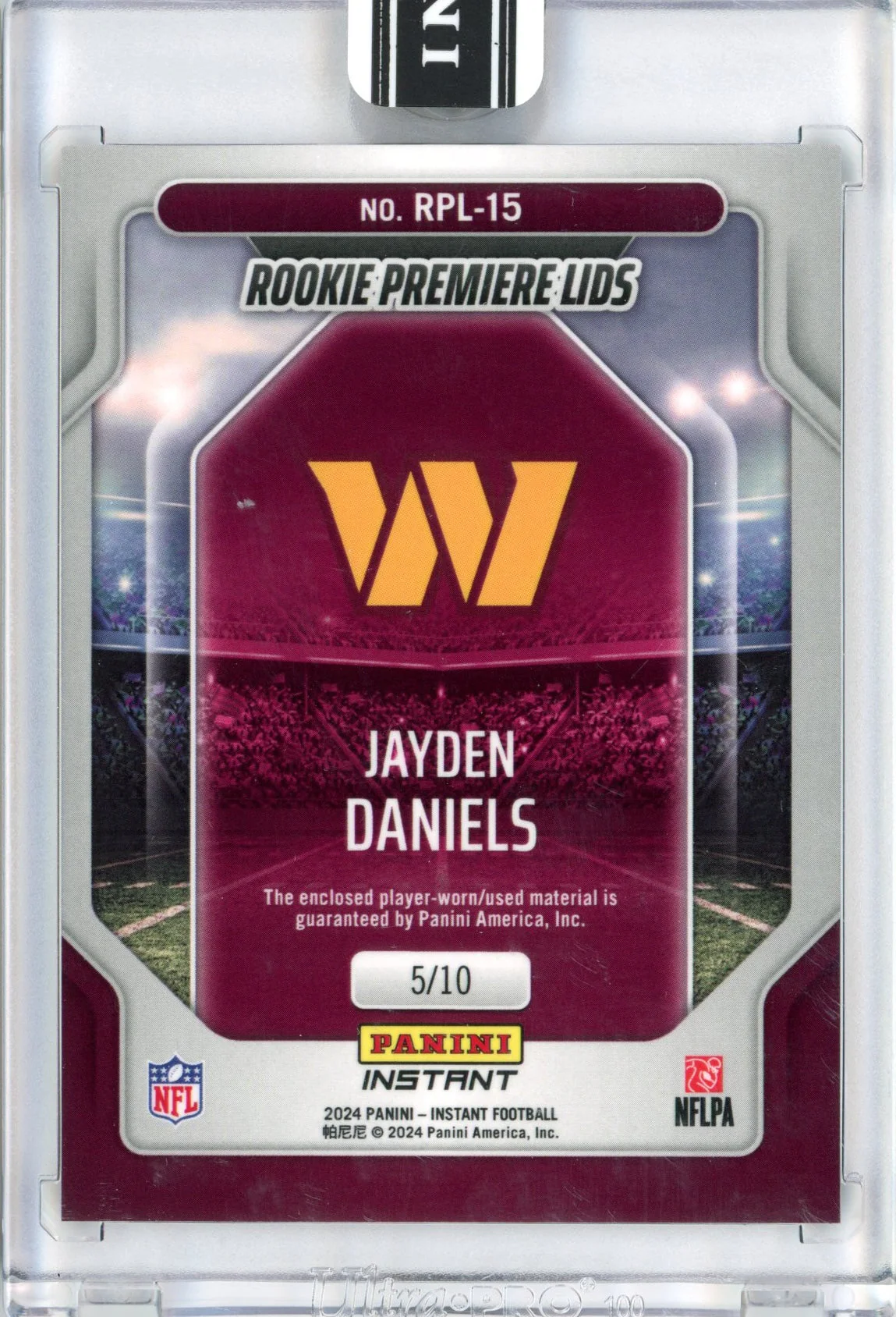 2024 Panini Instant Jayden Daniels #RPL-15 Rookie Premiere Lids #/10 Rookie RC Football Card - Image 2
