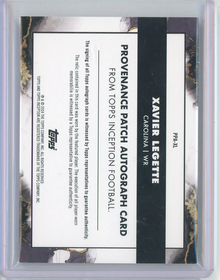 2024 Topps Inception Xavier Legette #PPA-XL Rookie Patch Auto RPA /50 Rookie RC Football Card - Image 2