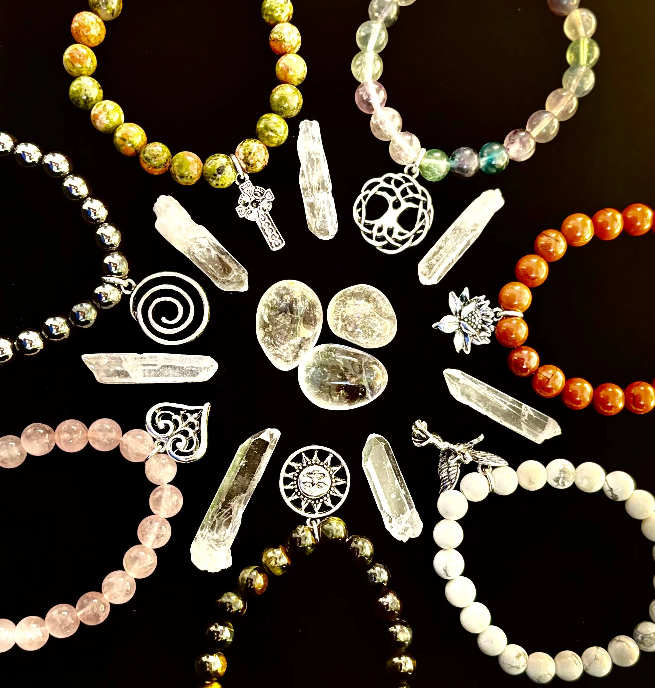 7 Wonders Natural Stone Charm Bracelet Collection | 8mm Healing Gemstone Beads with Silver Charms (SmallāMedium Wrists)