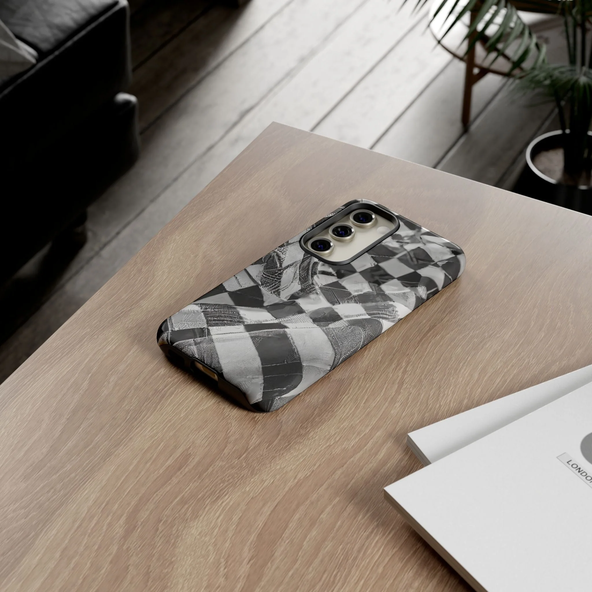 Abstract Checker Print Tough Phone Case - Image 75
