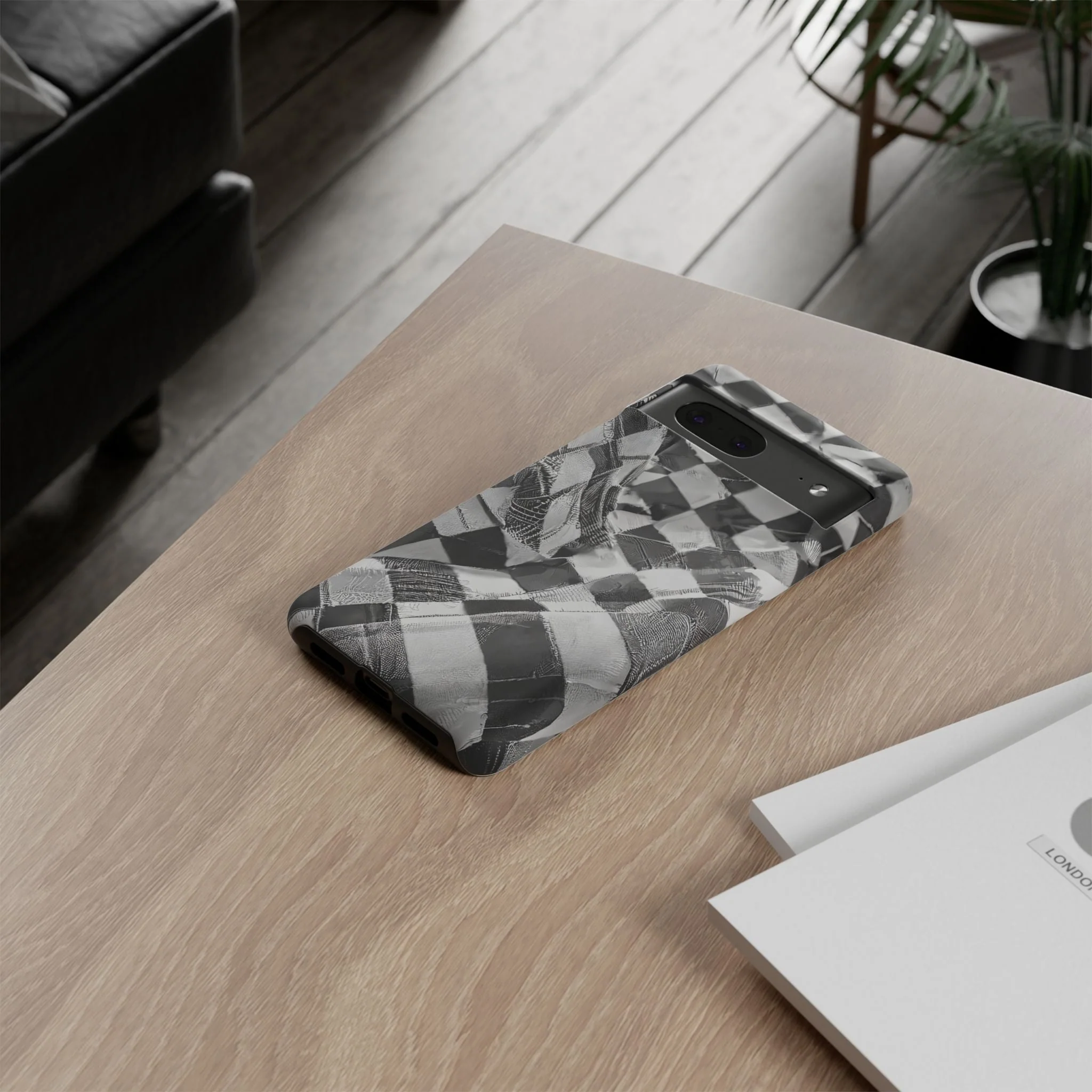 Abstract Checker Print Tough Phone Case - Image 84