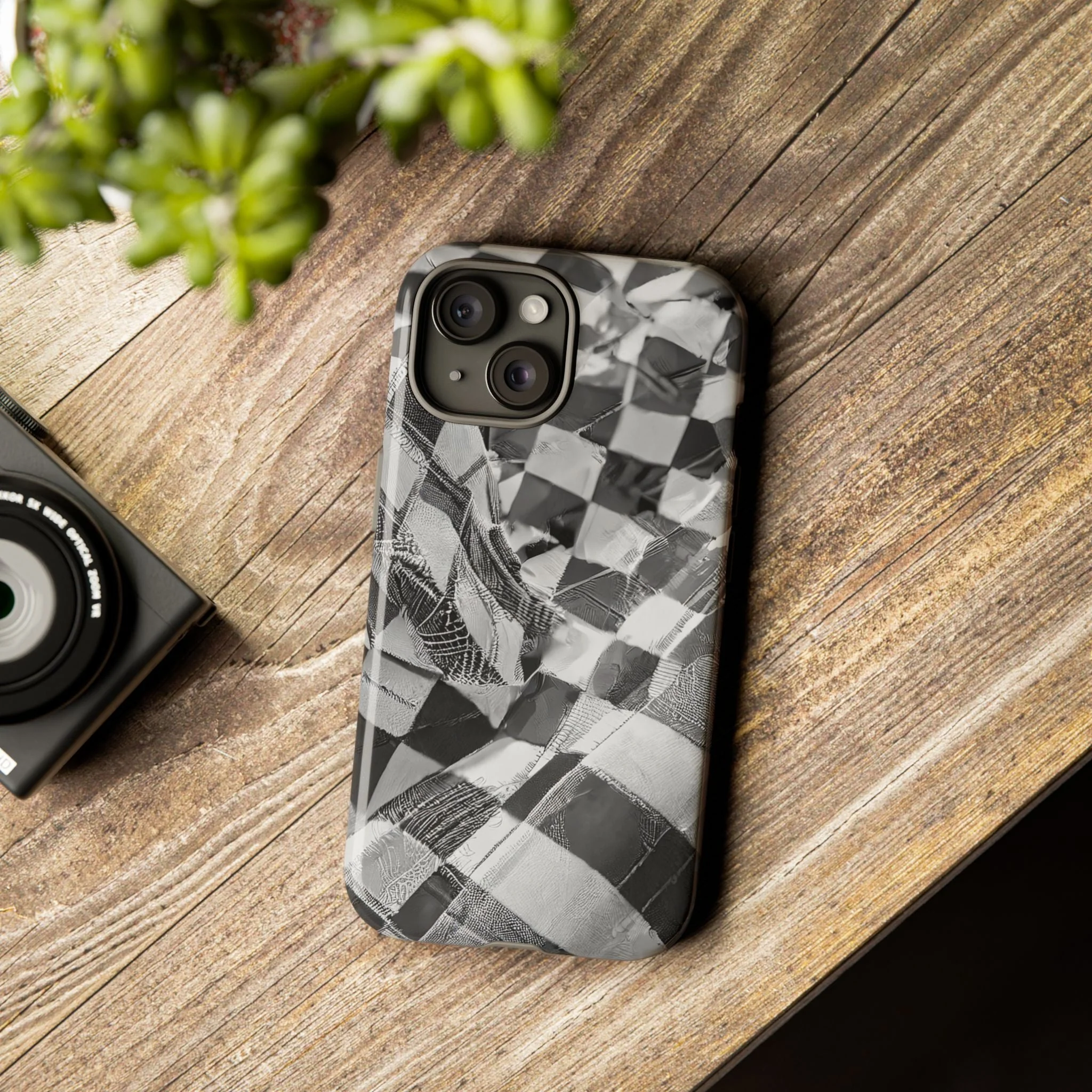 Abstract Checker Print Tough Phone Case - Image 86