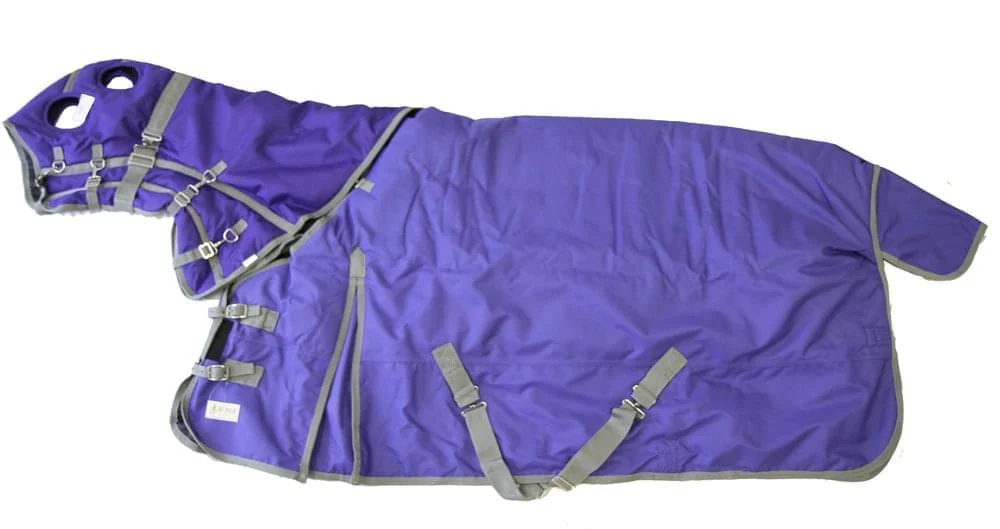AJ Tack 1200D Waterproof Turnout Horse Blanket with Hood - Purple - Image 6