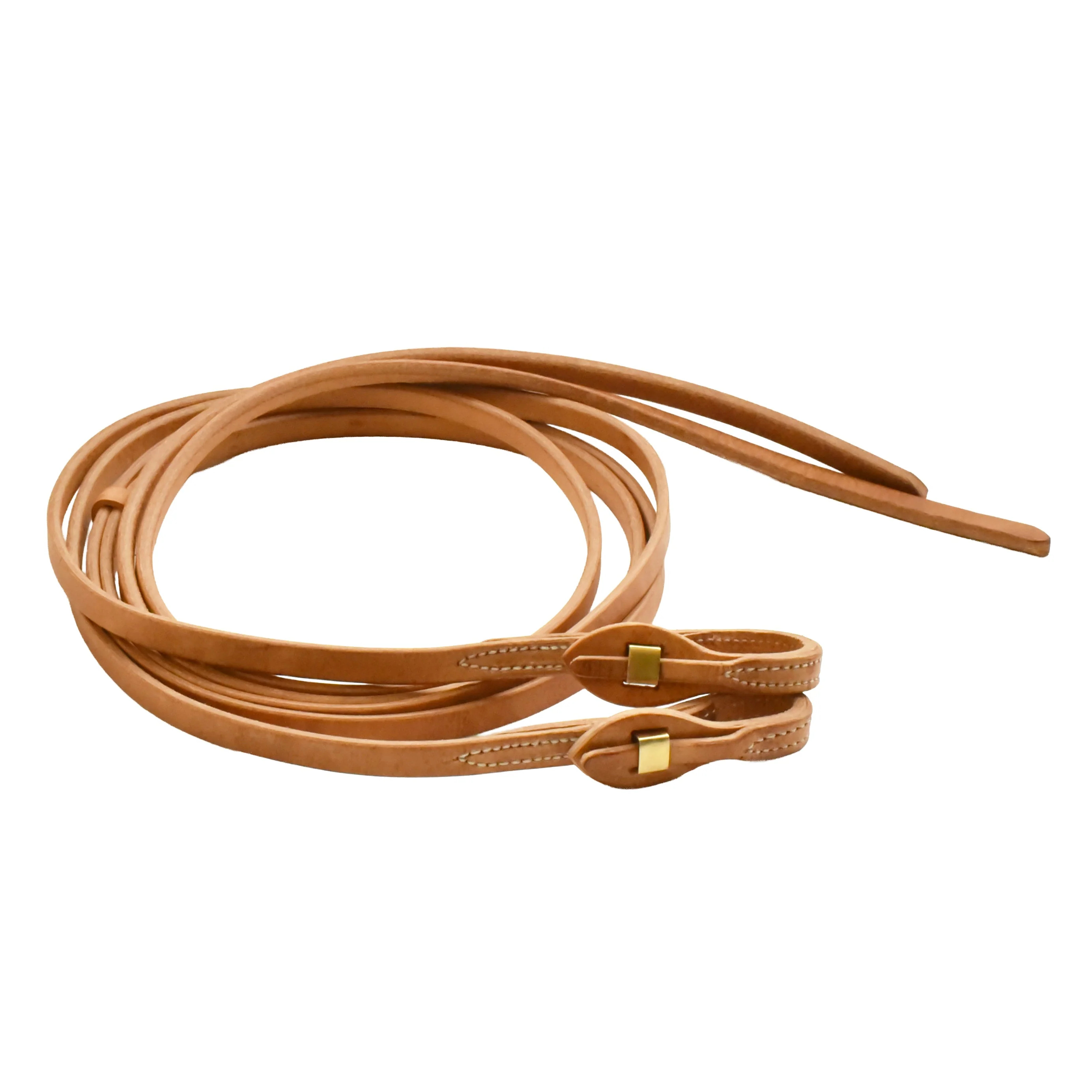 AJ Tack Harness Leather Brass Quick Change Split Reins - 5/8in x 8ft - Image 4