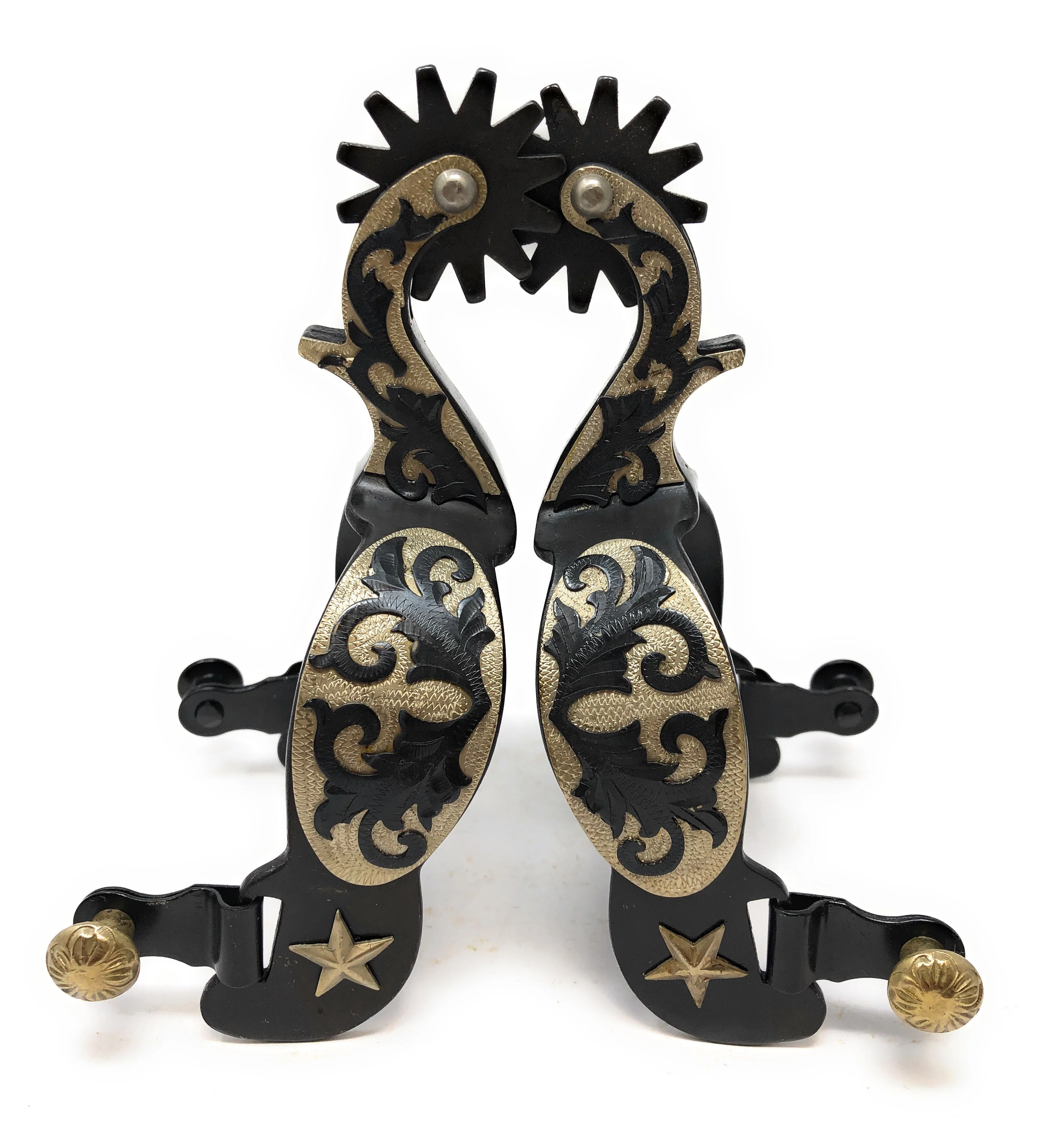 AJ Tack Men's Antique Brown Star and Floral Spurs - Image 2