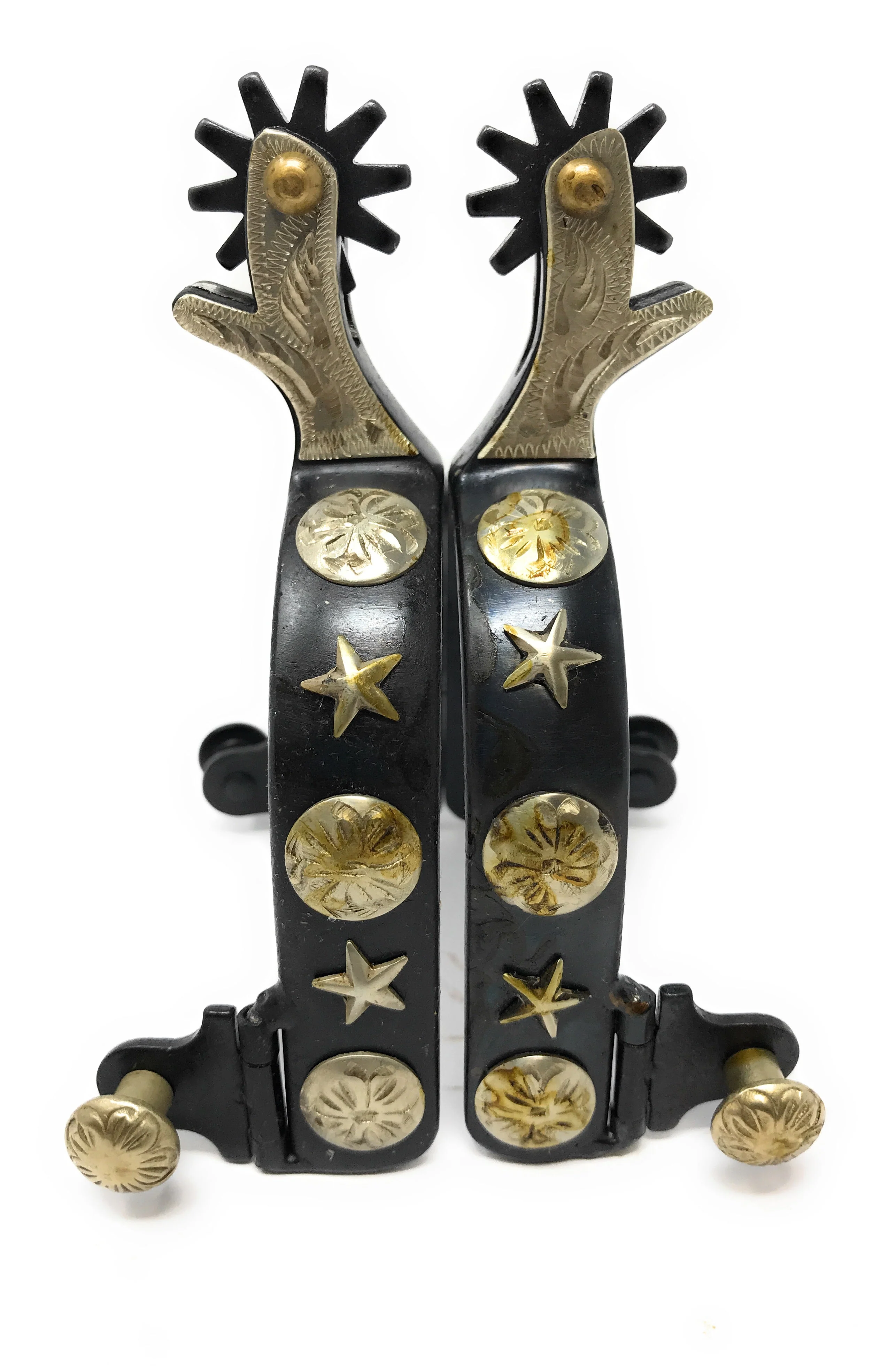 AJ Tack Men's Antique Brown Stars and Flowers Spurs - Image 2