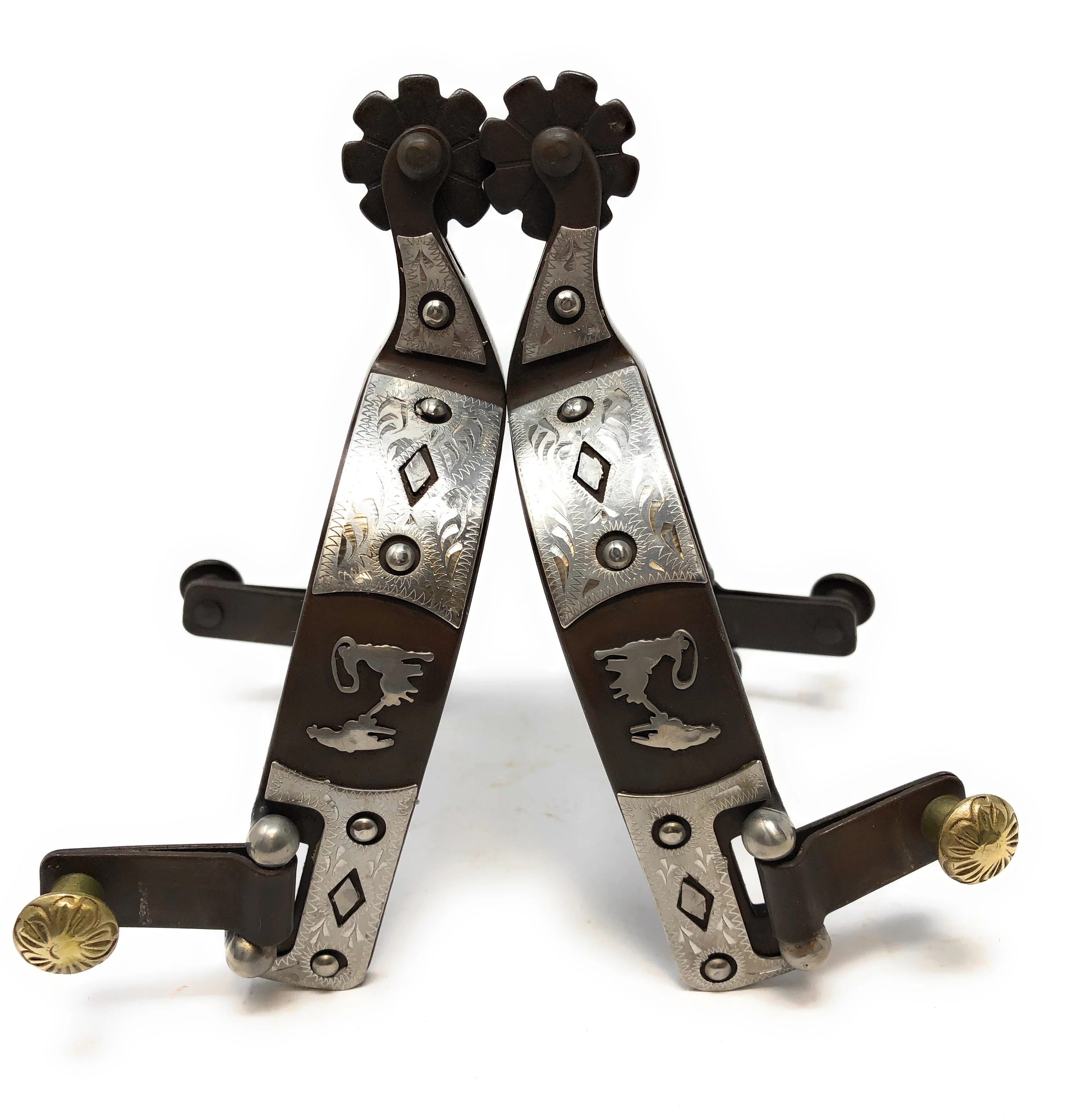 AJ Tack Men's Brown Antique Team Roping Offset Spurs - Image 2