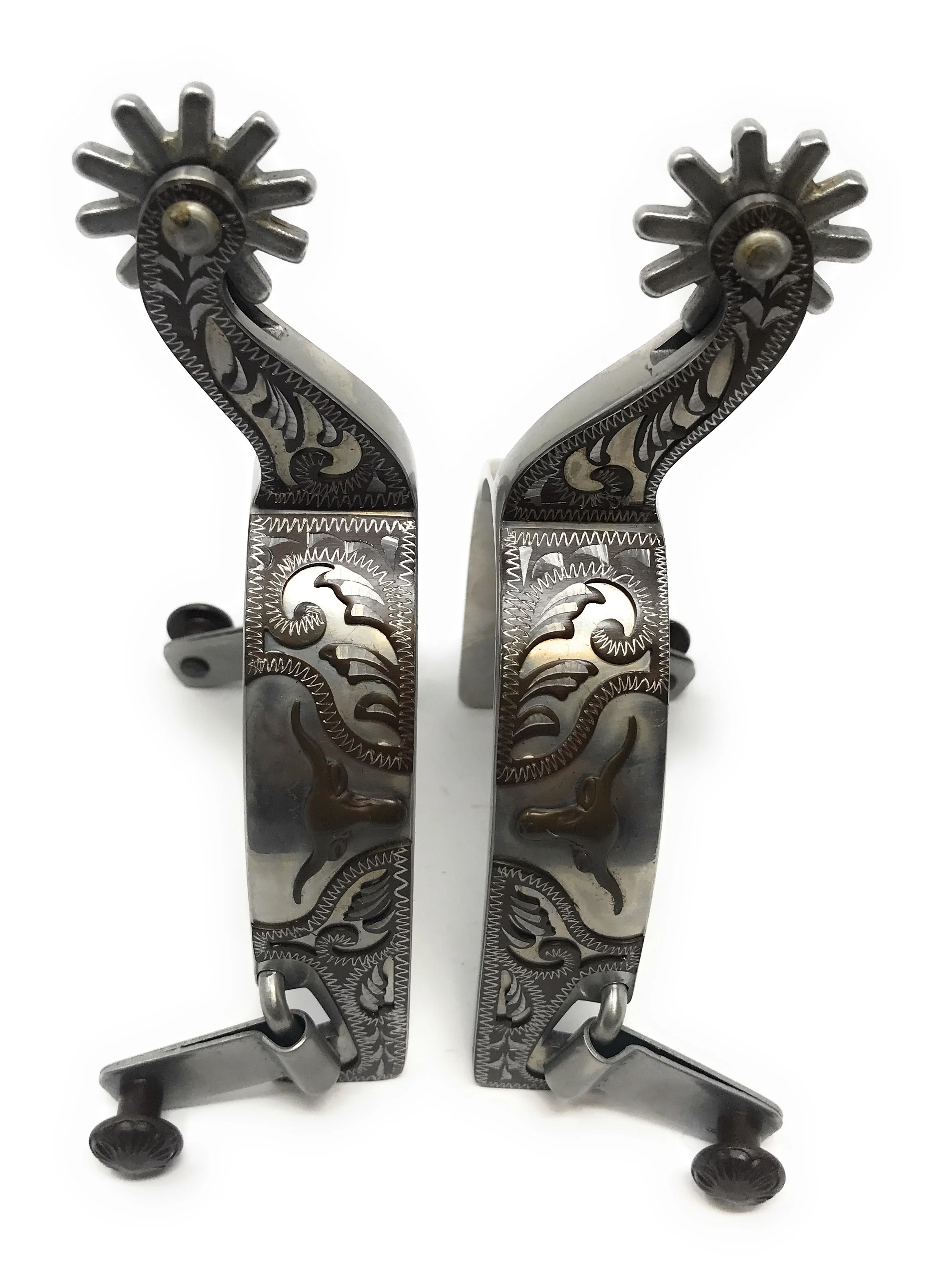 AJ Tack Men's Longhorn Floral Show Spurs - Image 2