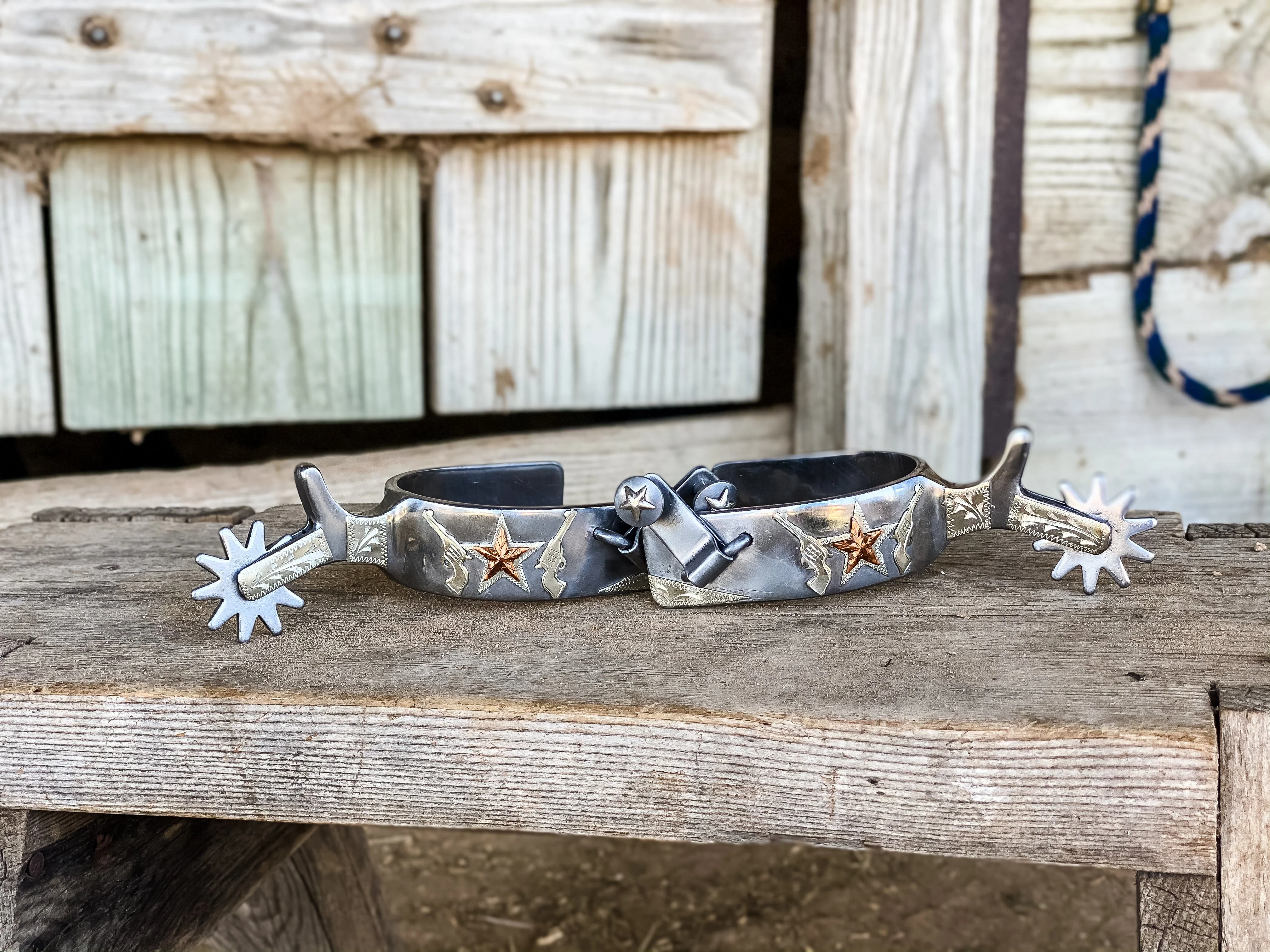 AJ Tack Men's Stainless Steel Stars and Double Shooter Spurs - Image 2