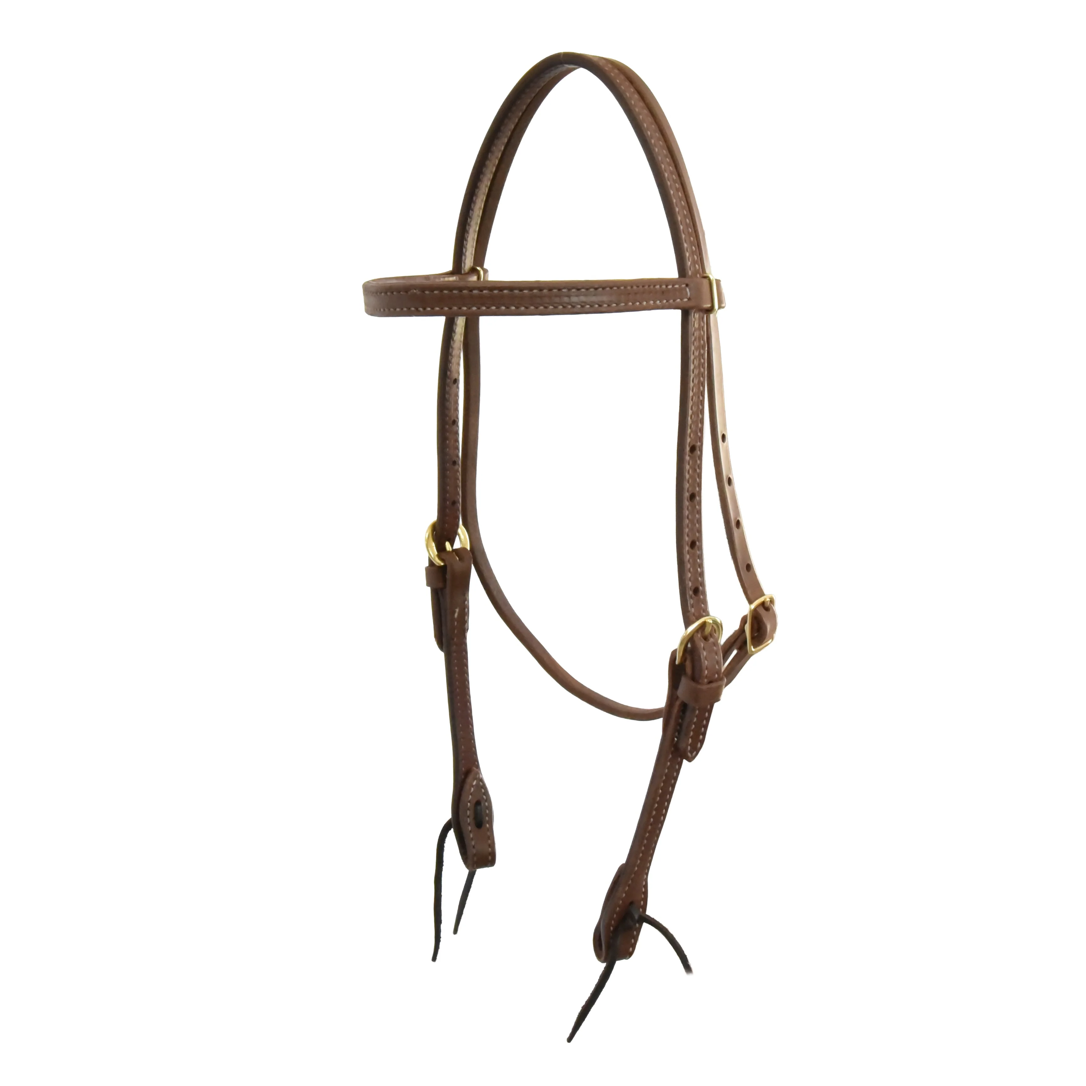 AJ Tack Oiled Harness Leather Double-N-Stitched Browband Headstall - Image 3