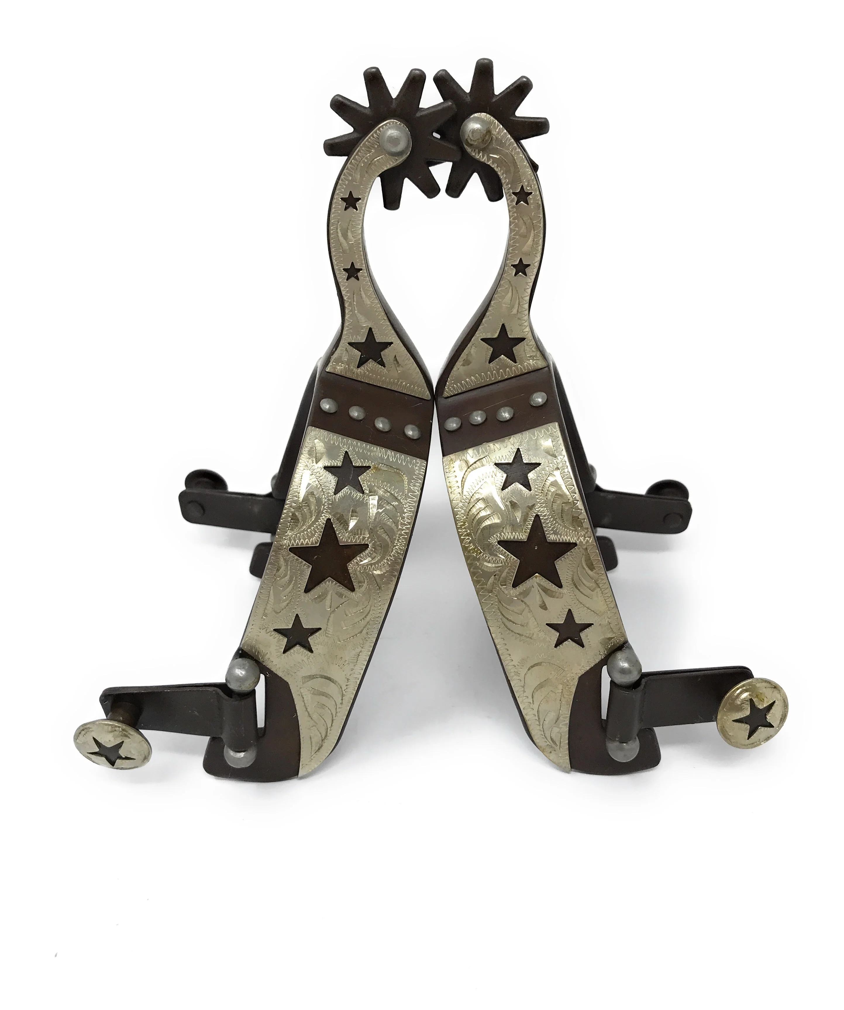 AJ Tack Youth Antique Brown Stars Cutout Spurs - Image 2