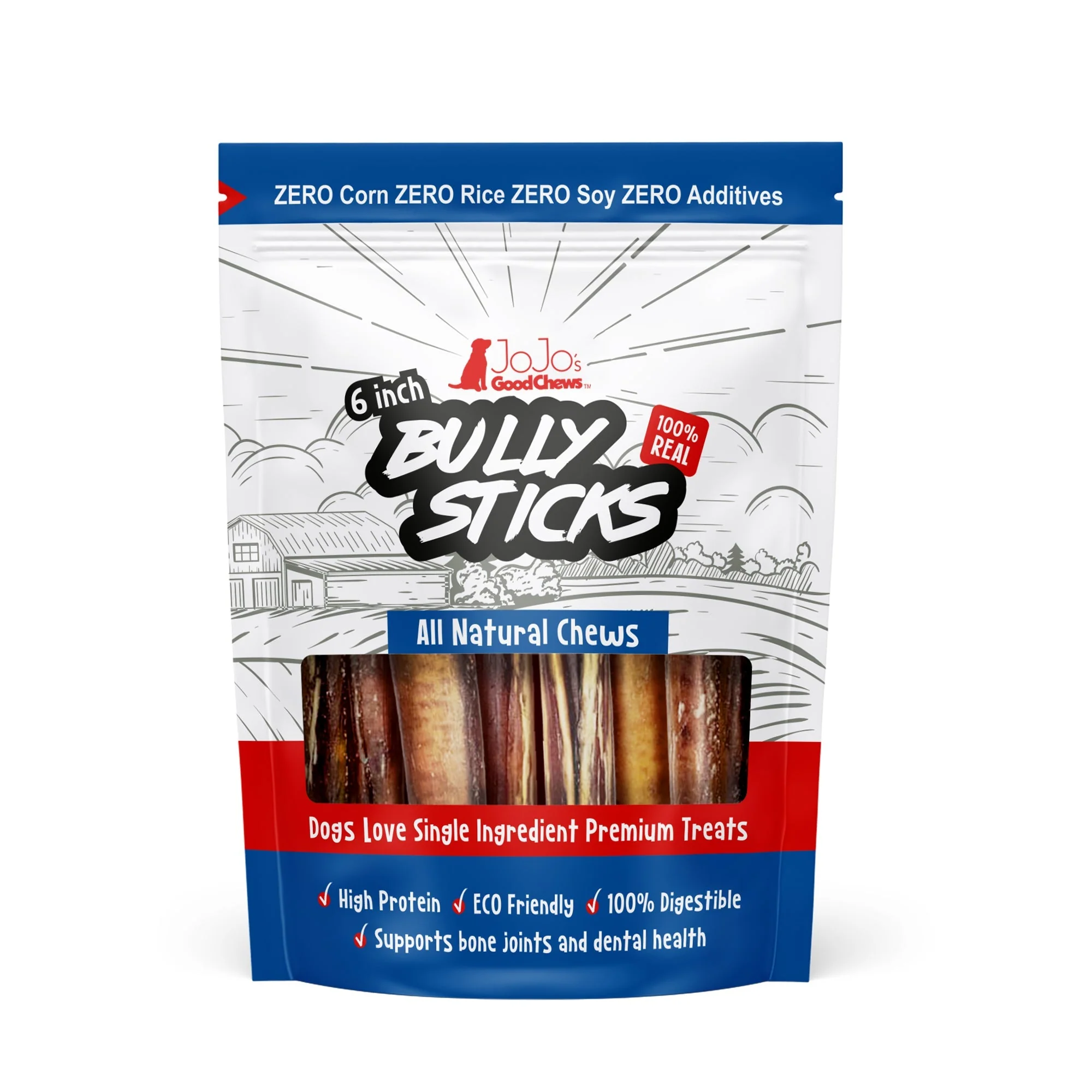 All-Natural Beef Bully Stick Dog Treats, High Protein & Long-Lasting Chews β 6-Inch Thick (3-Pack)
