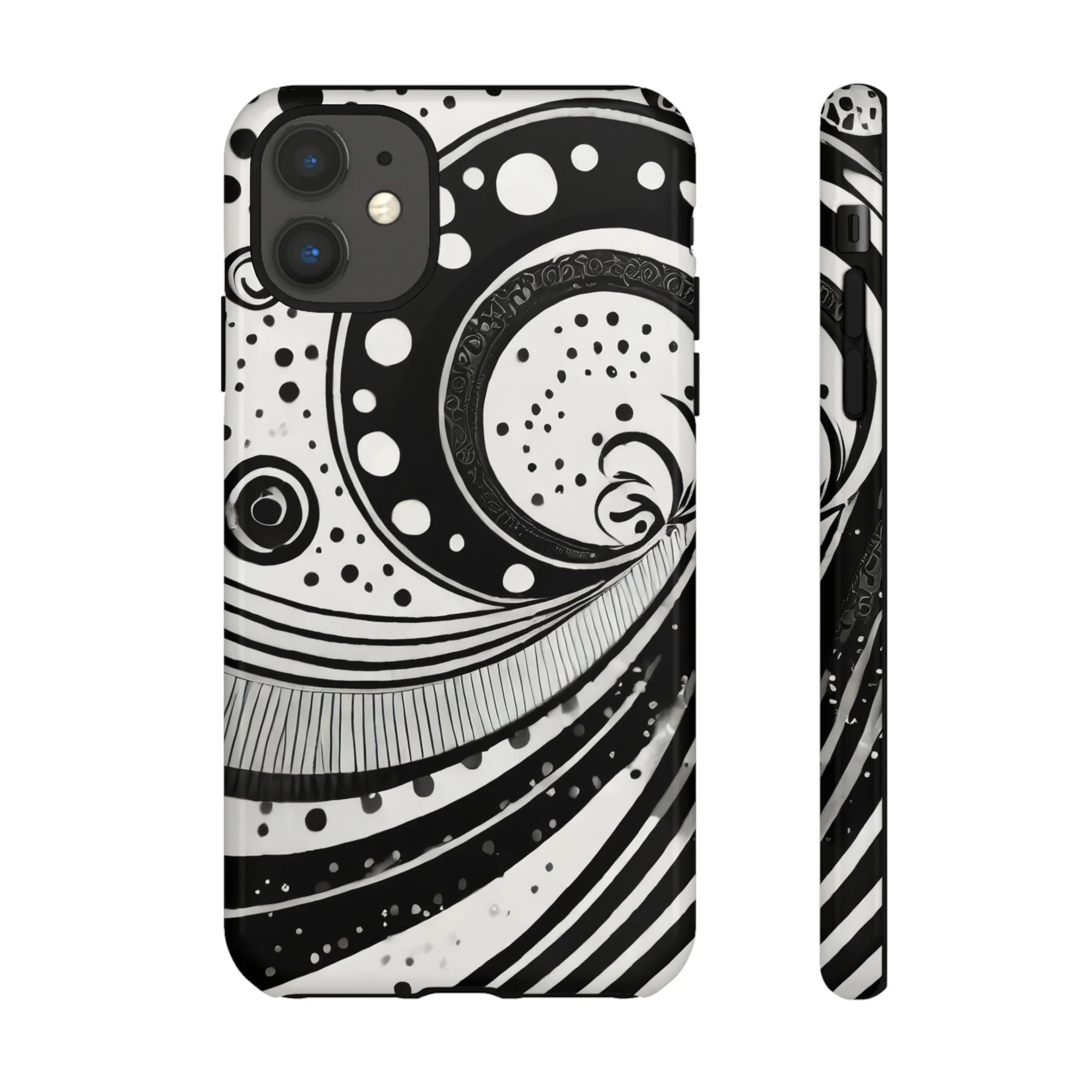 Artistic Black & White Swirl Tough Phone Case - Image 9