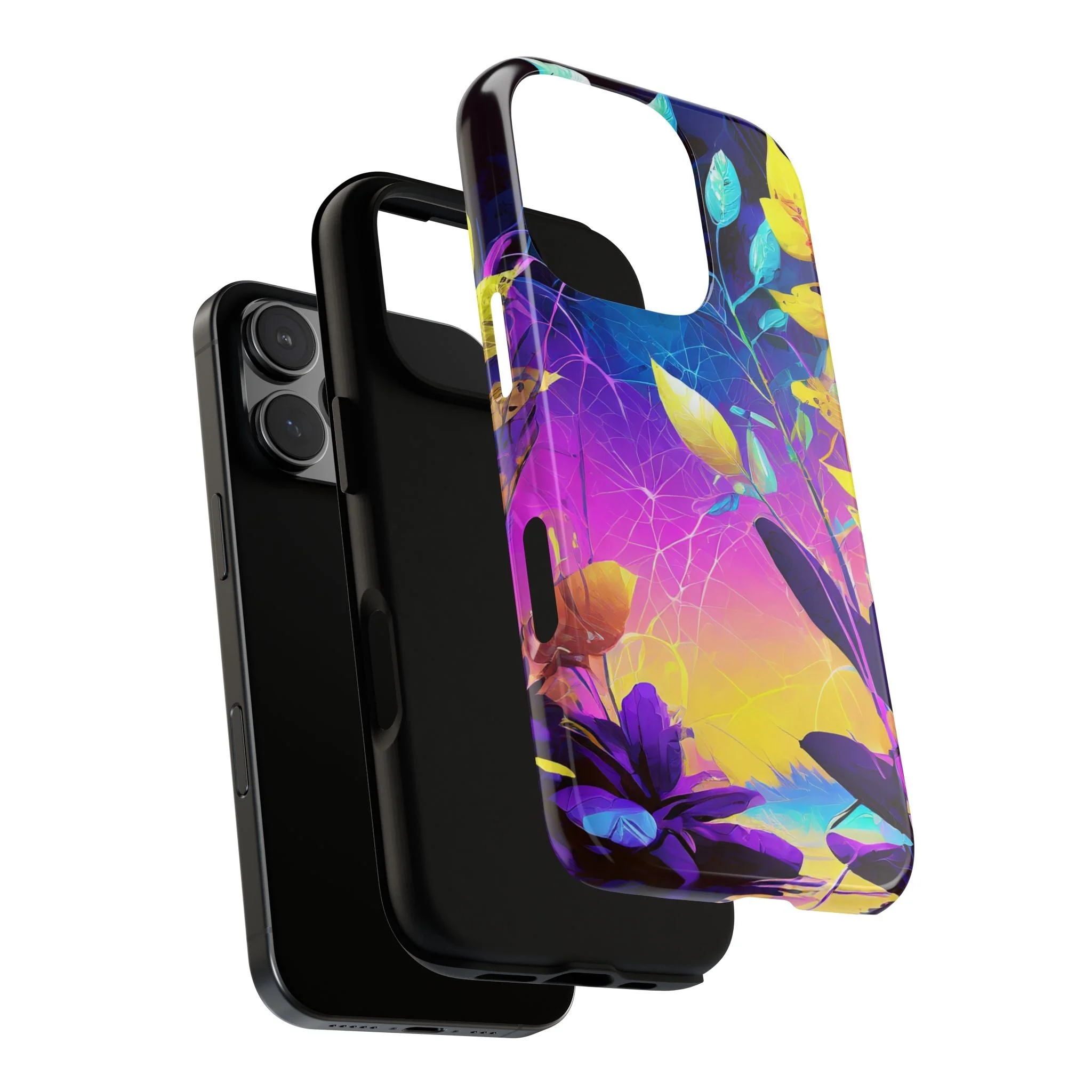 Artistic Vibrant Neon Floral Leaf Tough Phone Case - Image 104