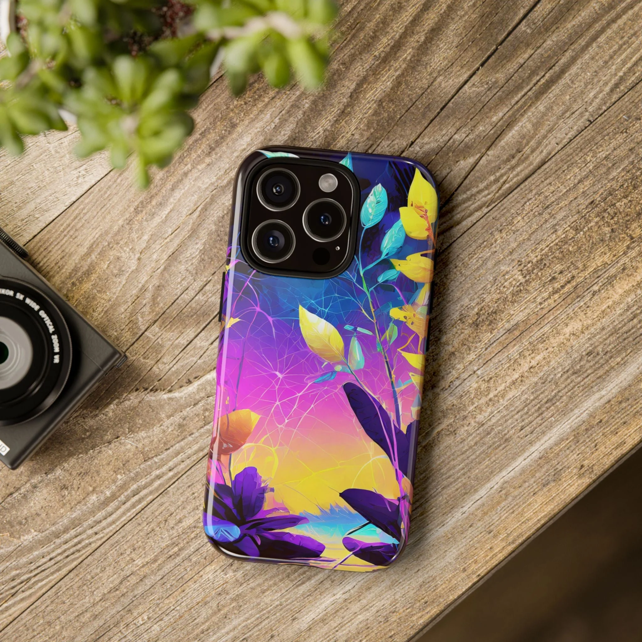 Artistic Vibrant Neon Floral Leaf Tough Phone Case - Image 105