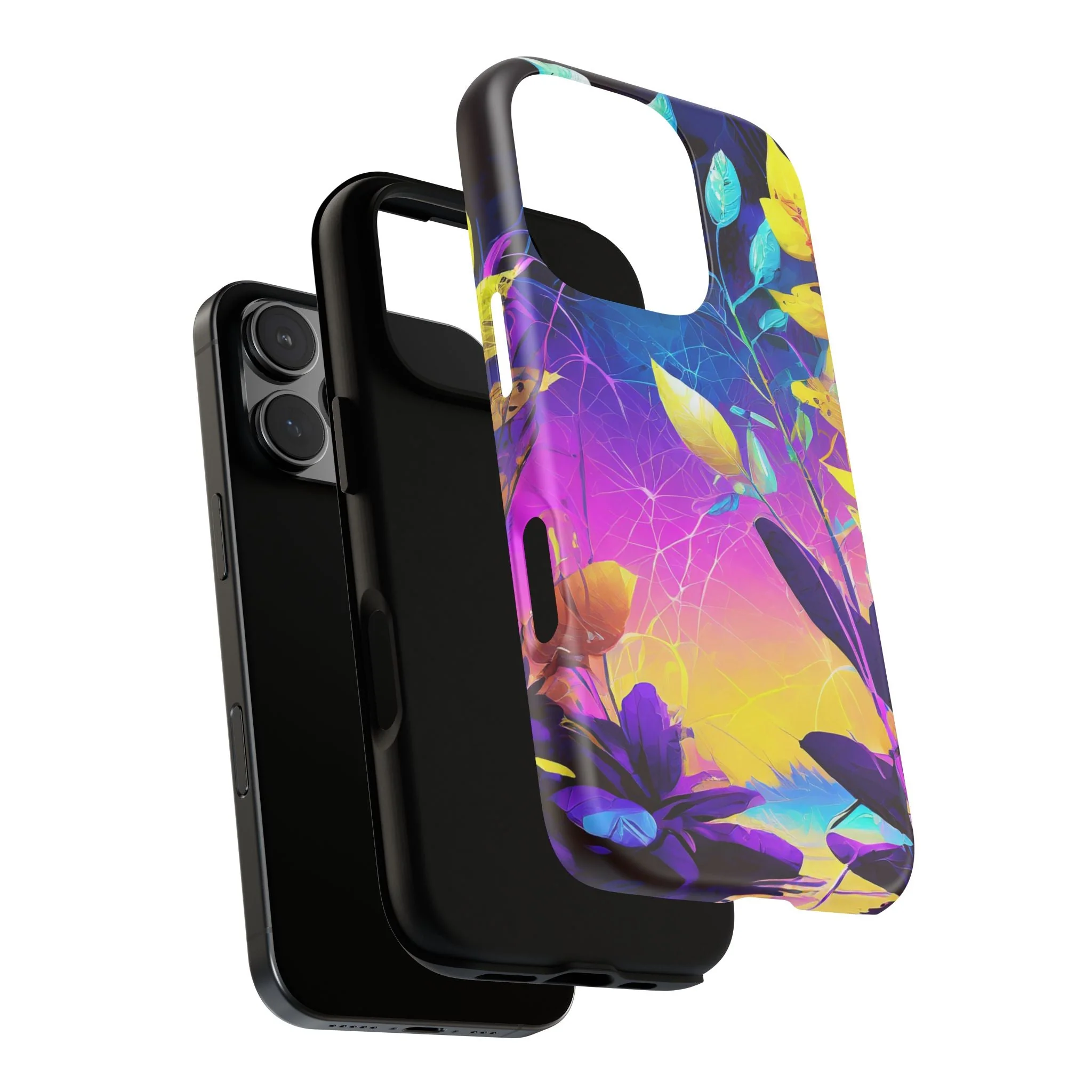 Artistic Vibrant Neon Floral Leaf Tough Phone Case - Image 107