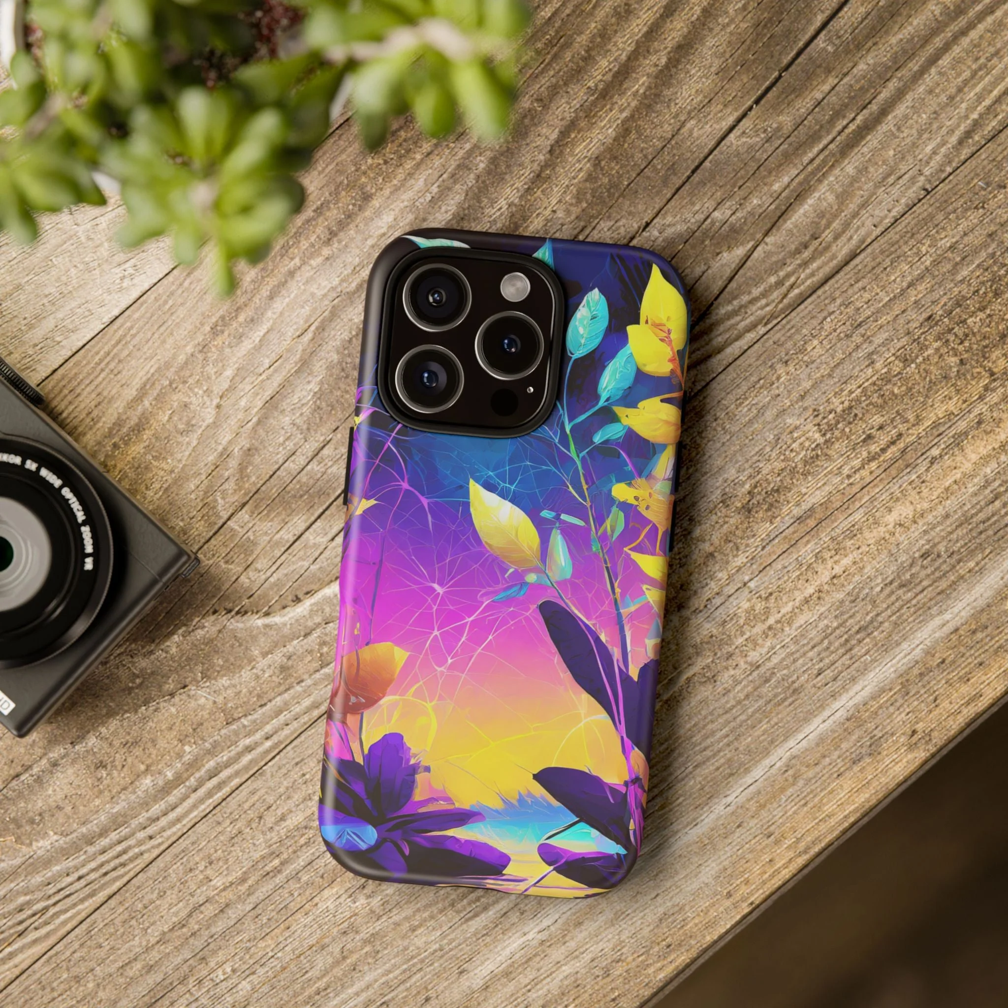 Artistic Vibrant Neon Floral Leaf Tough Phone Case - Image 108