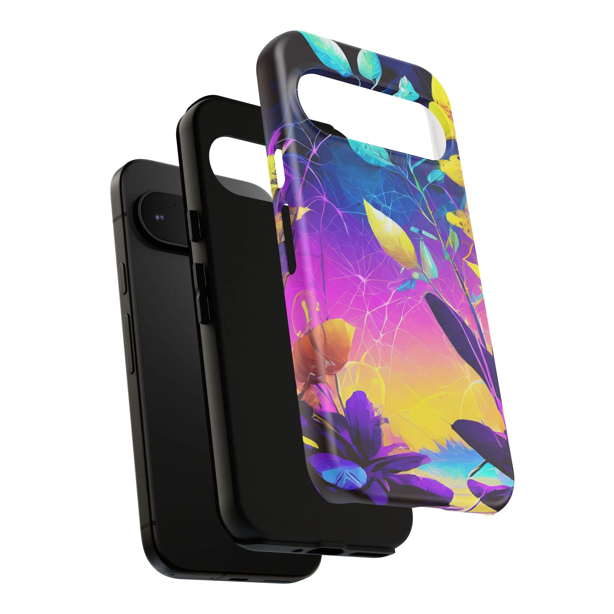 Artistic Vibrant Neon Floral Leaf Tough Phone Case - Image 112