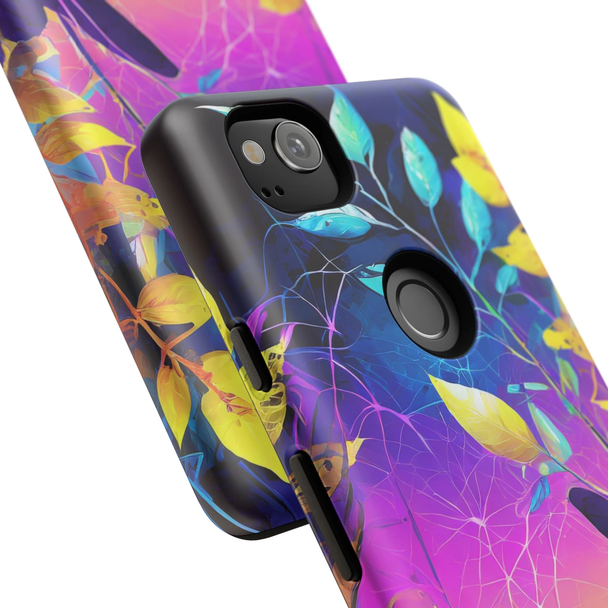 Artistic Vibrant Neon Floral Leaf Tough Phone Case - Image 115
