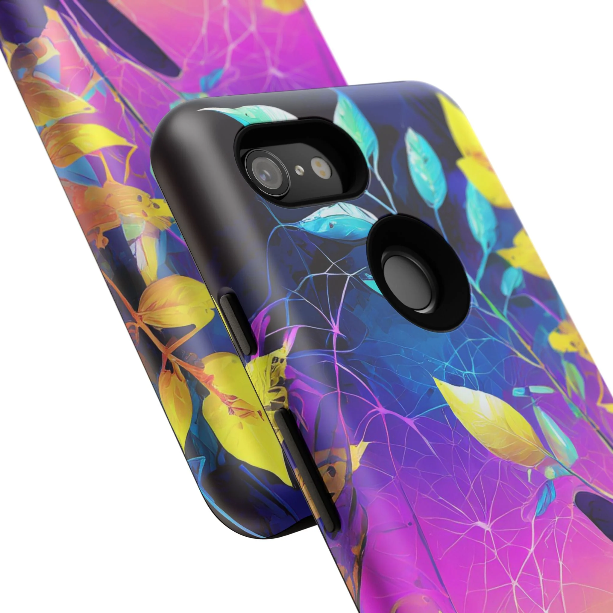 Artistic Vibrant Neon Floral Leaf Tough Phone Case - Image 119