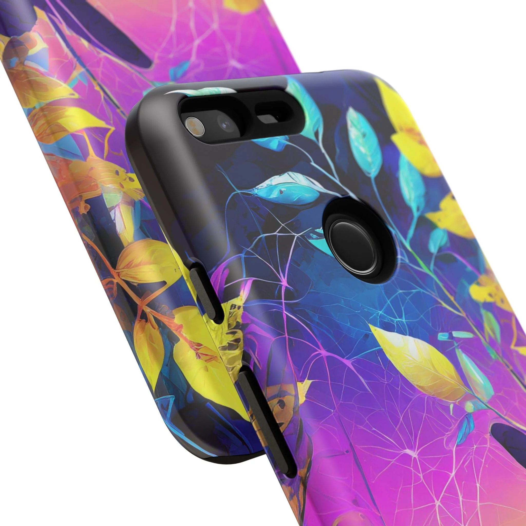Artistic Vibrant Neon Floral Leaf Tough Phone Case - Image 131