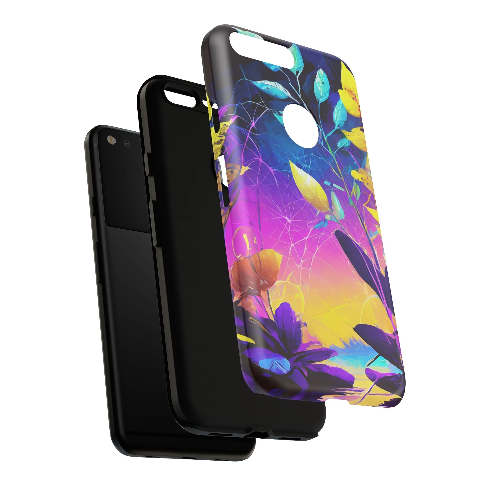 Artistic Vibrant Neon Floral Leaf Tough Phone Case - Image 132