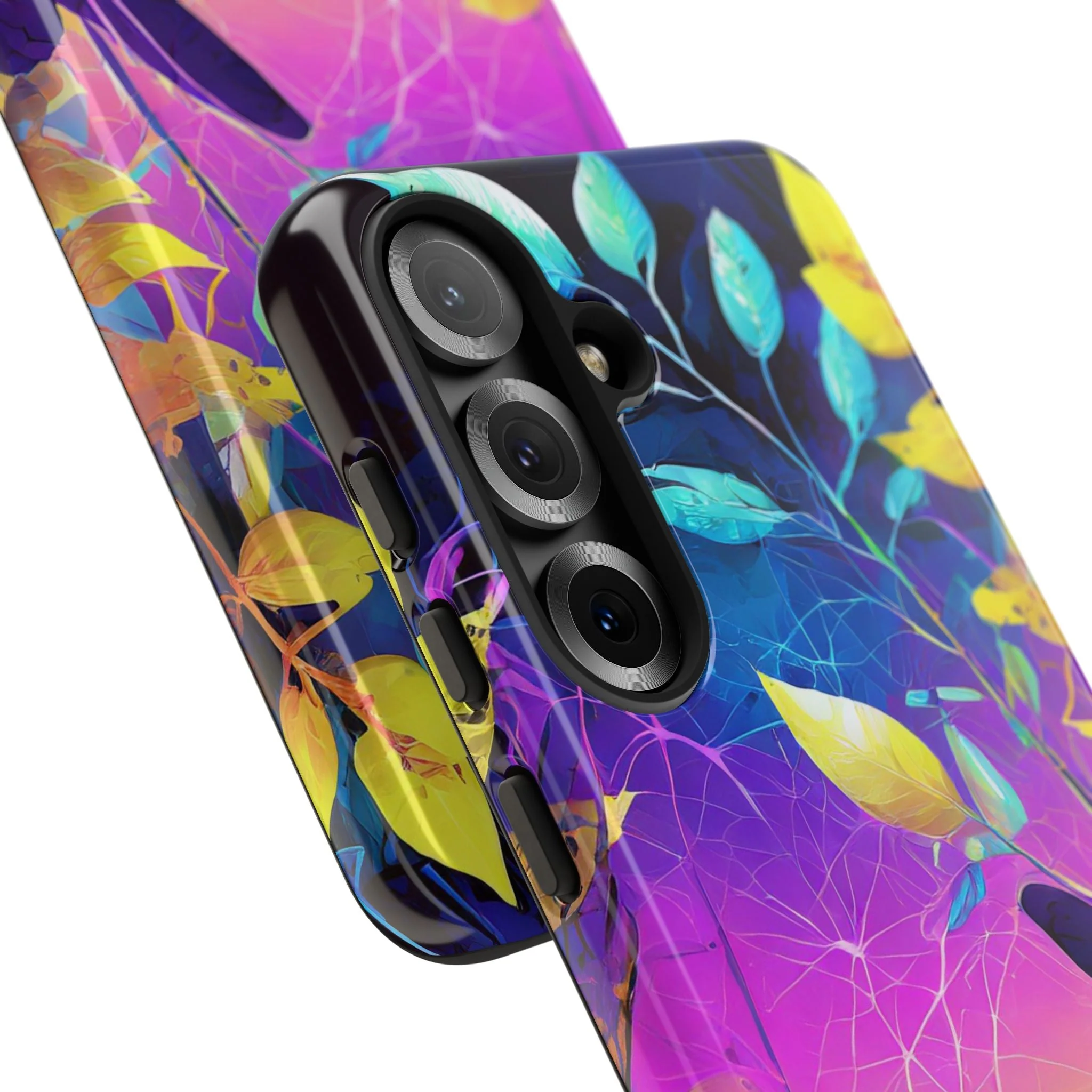 Artistic Vibrant Neon Floral Leaf Tough Phone Case - Image 133