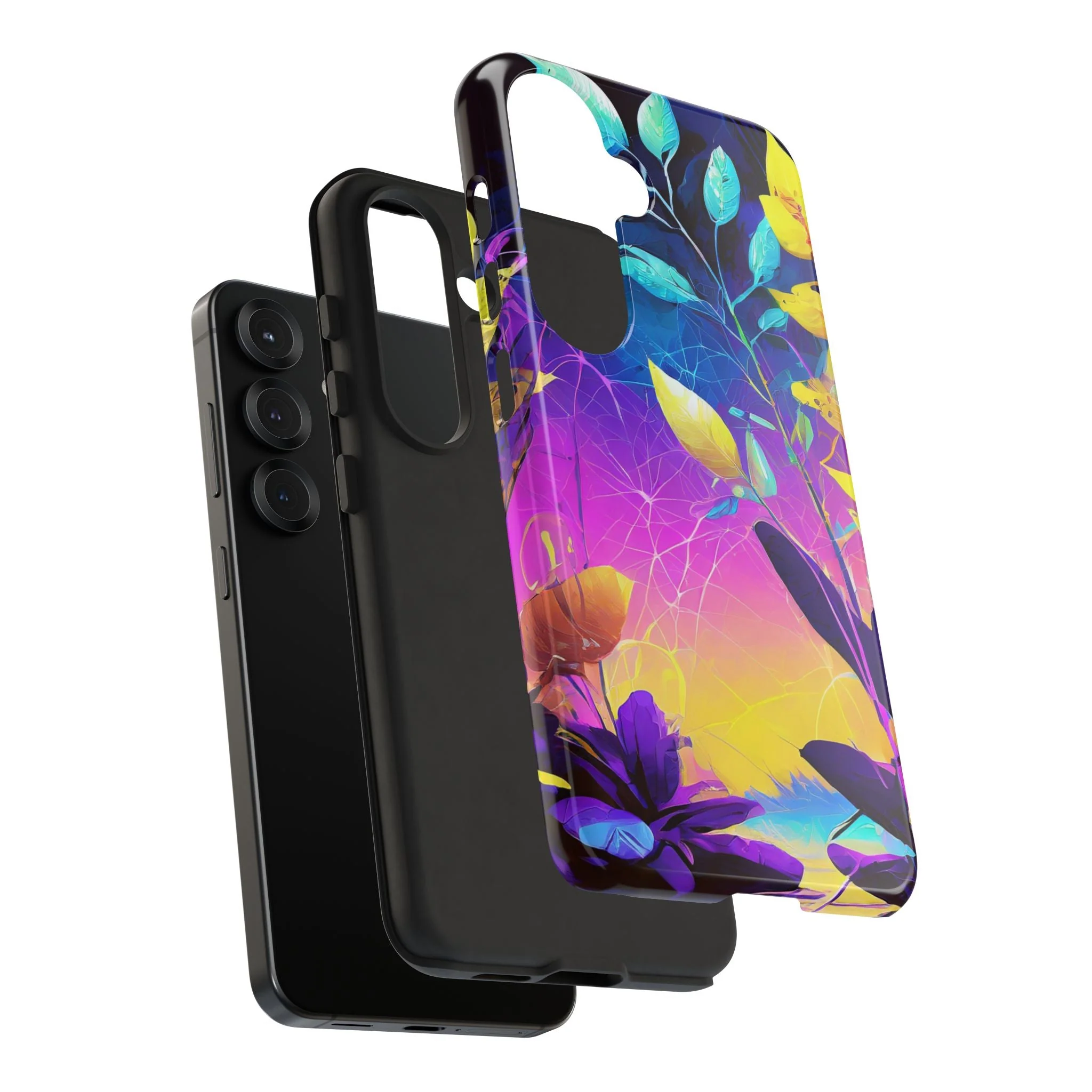 Artistic Vibrant Neon Floral Leaf Tough Phone Case - Image 135