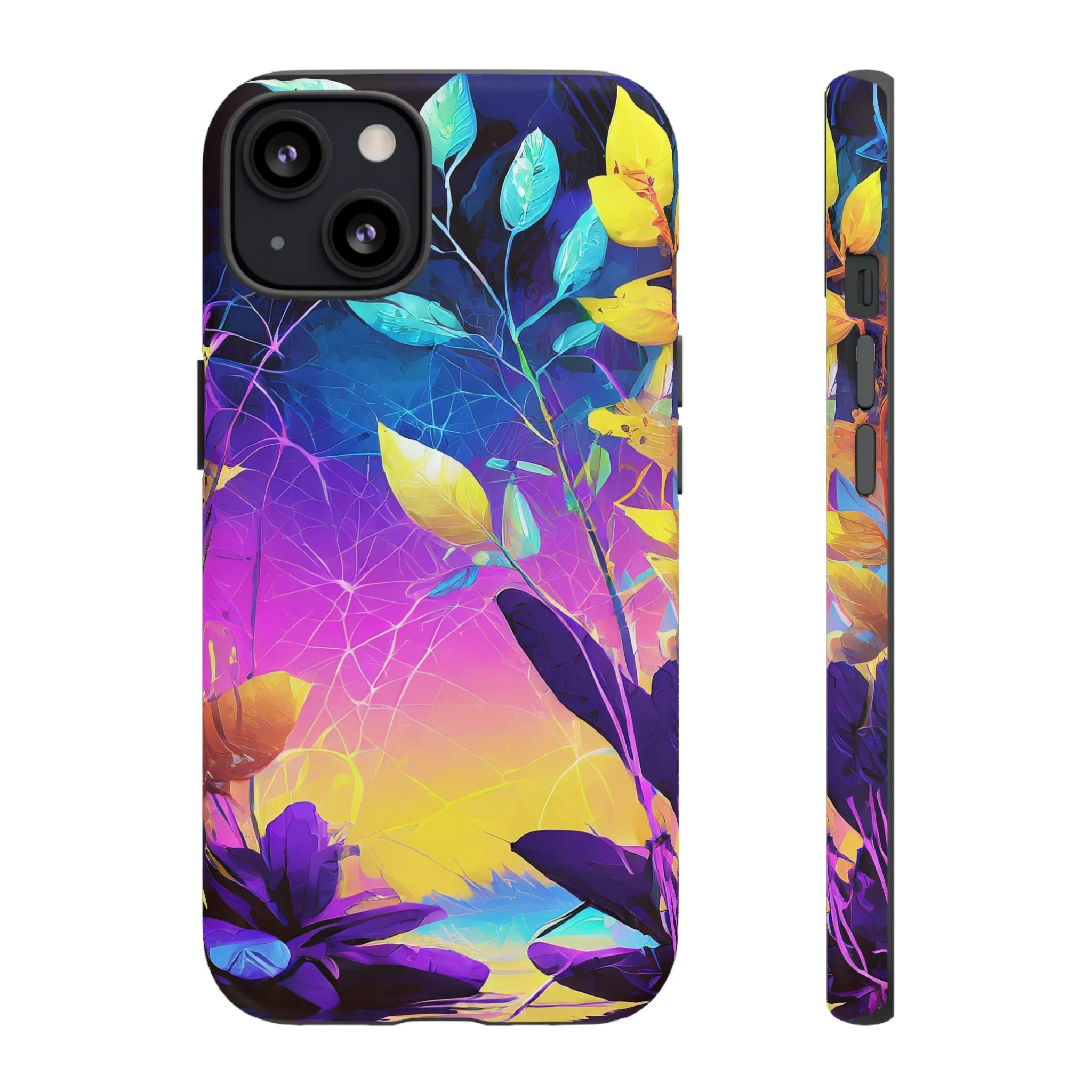 Artistic Vibrant Neon Floral Leaf Tough Phone Case - Image 18