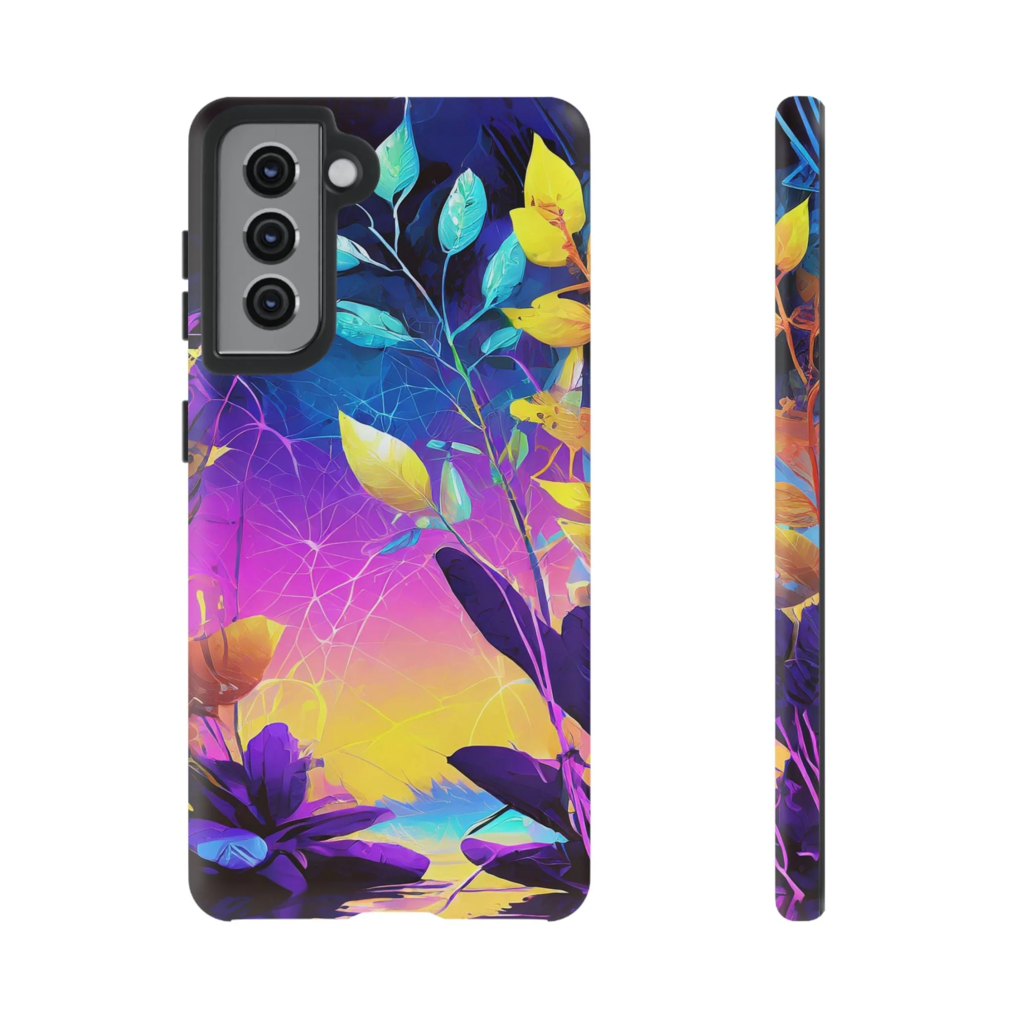 Artistic Vibrant Neon Floral Leaf Tough Phone Case - Image 20