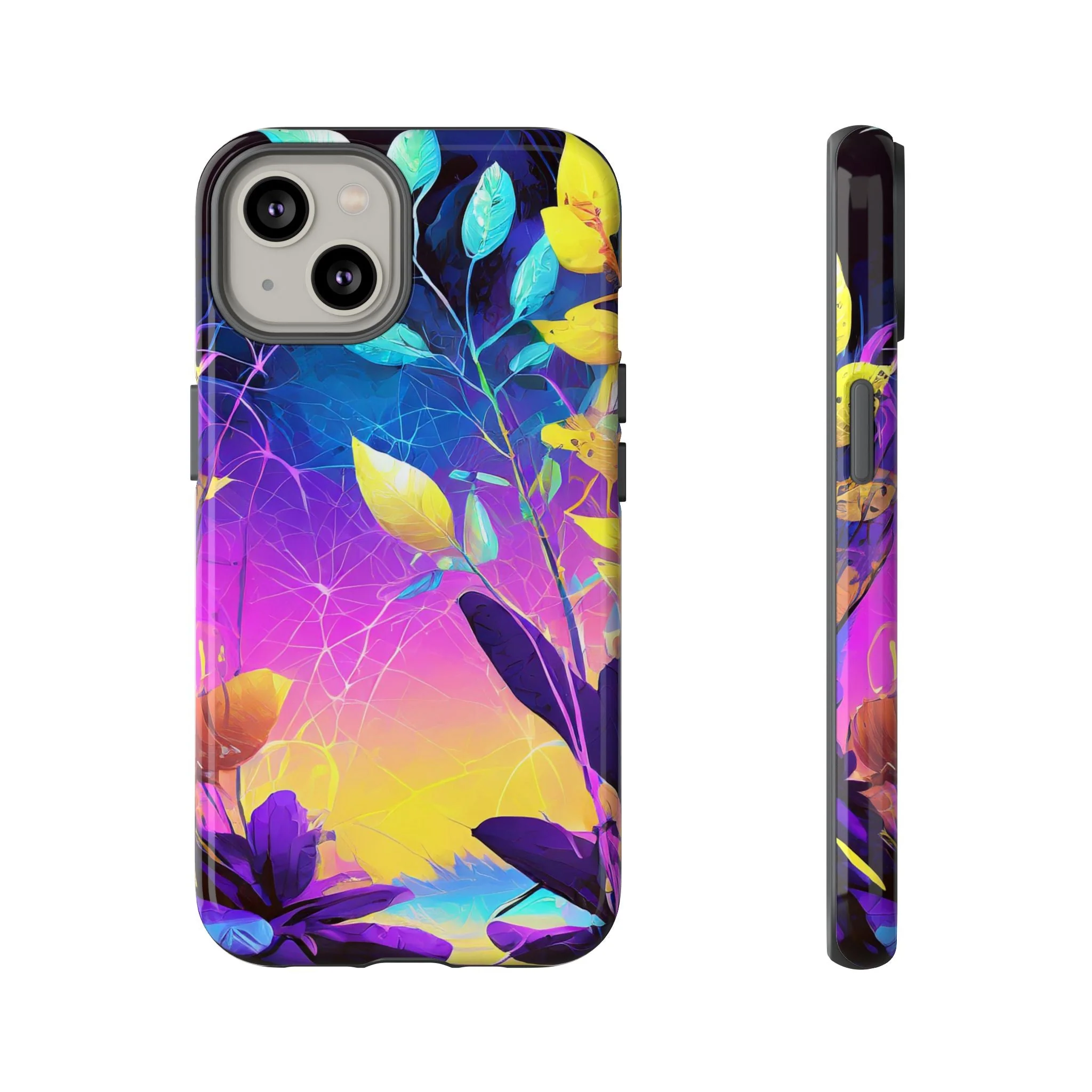 Artistic Vibrant Neon Floral Leaf Tough Phone Case - Image 25