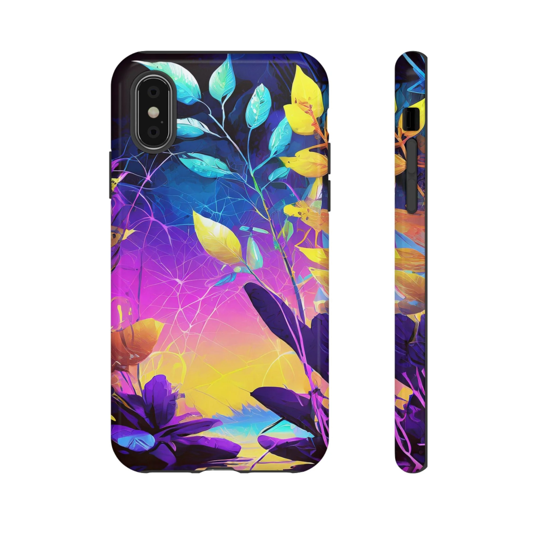 Artistic Vibrant Neon Floral Leaf Tough Phone Case - Image 3