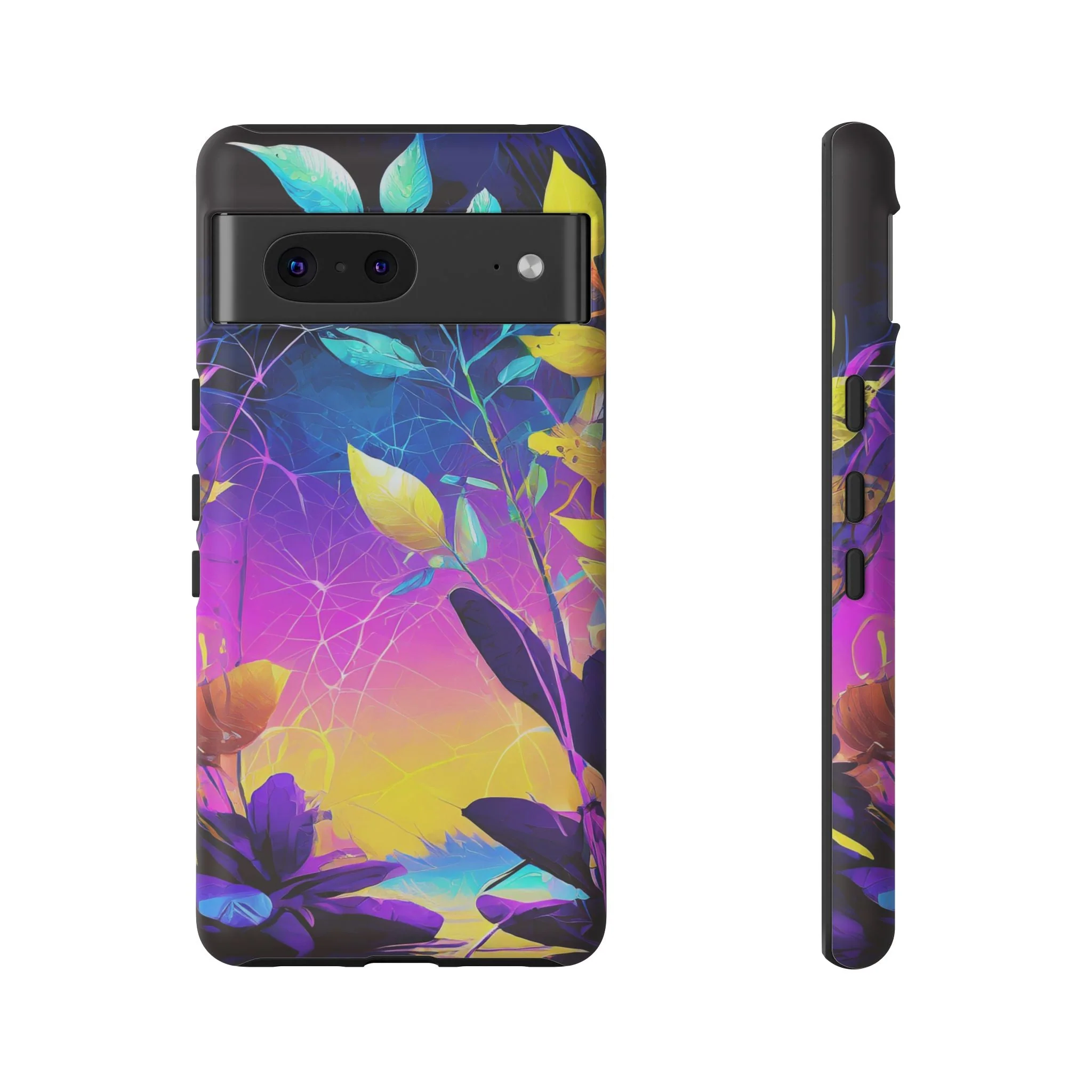 Artistic Vibrant Neon Floral Leaf Tough Phone Case - Image 30
