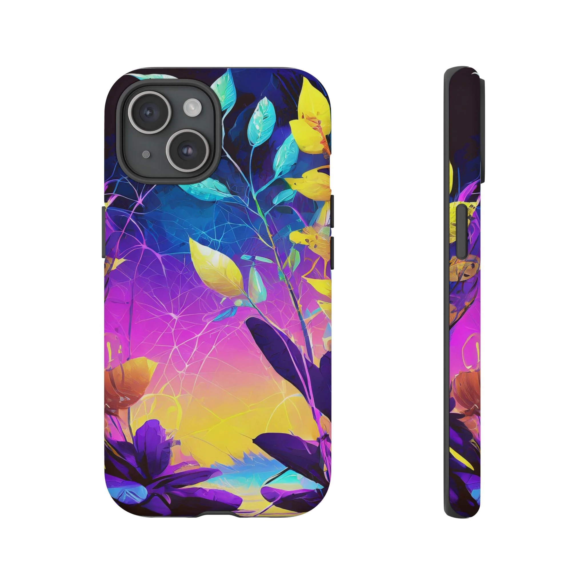 Artistic Vibrant Neon Floral Leaf Tough Phone Case - Image 32