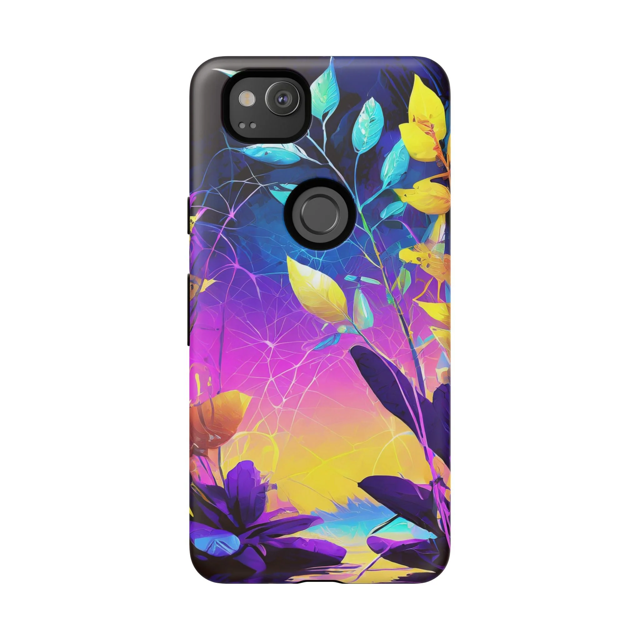 Artistic Vibrant Neon Floral Leaf Tough Phone Case - Image 44