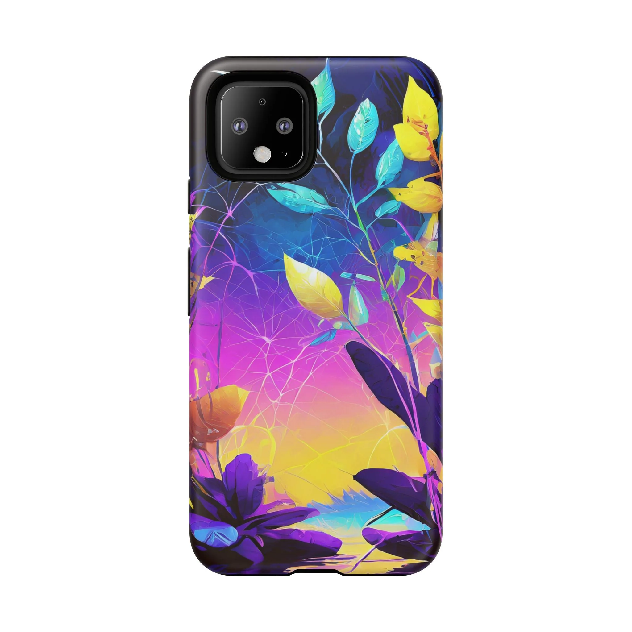 Artistic Vibrant Neon Floral Leaf Tough Phone Case - Image 48