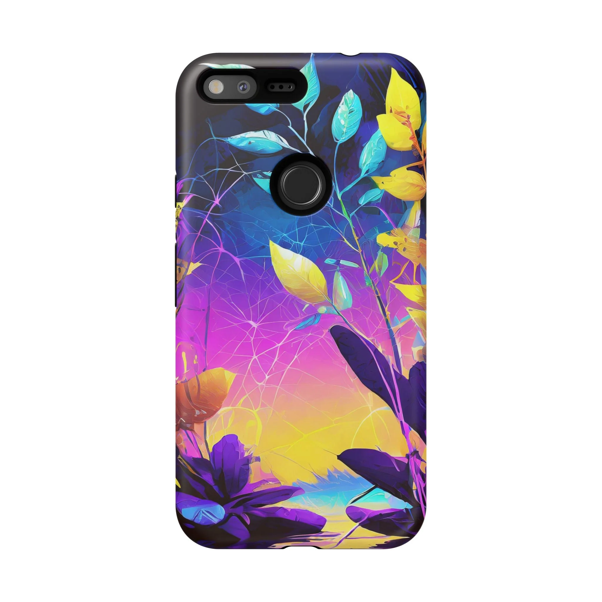 Artistic Vibrant Neon Floral Leaf Tough Phone Case - Image 52