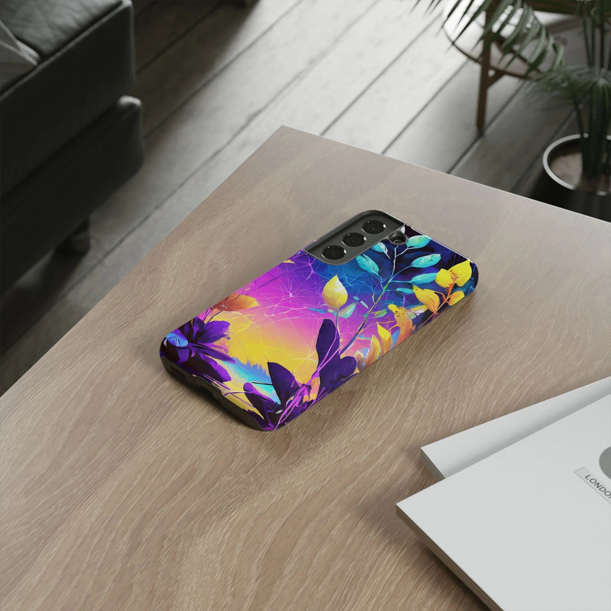 Artistic Vibrant Neon Floral Leaf Tough Phone Case - Image 61