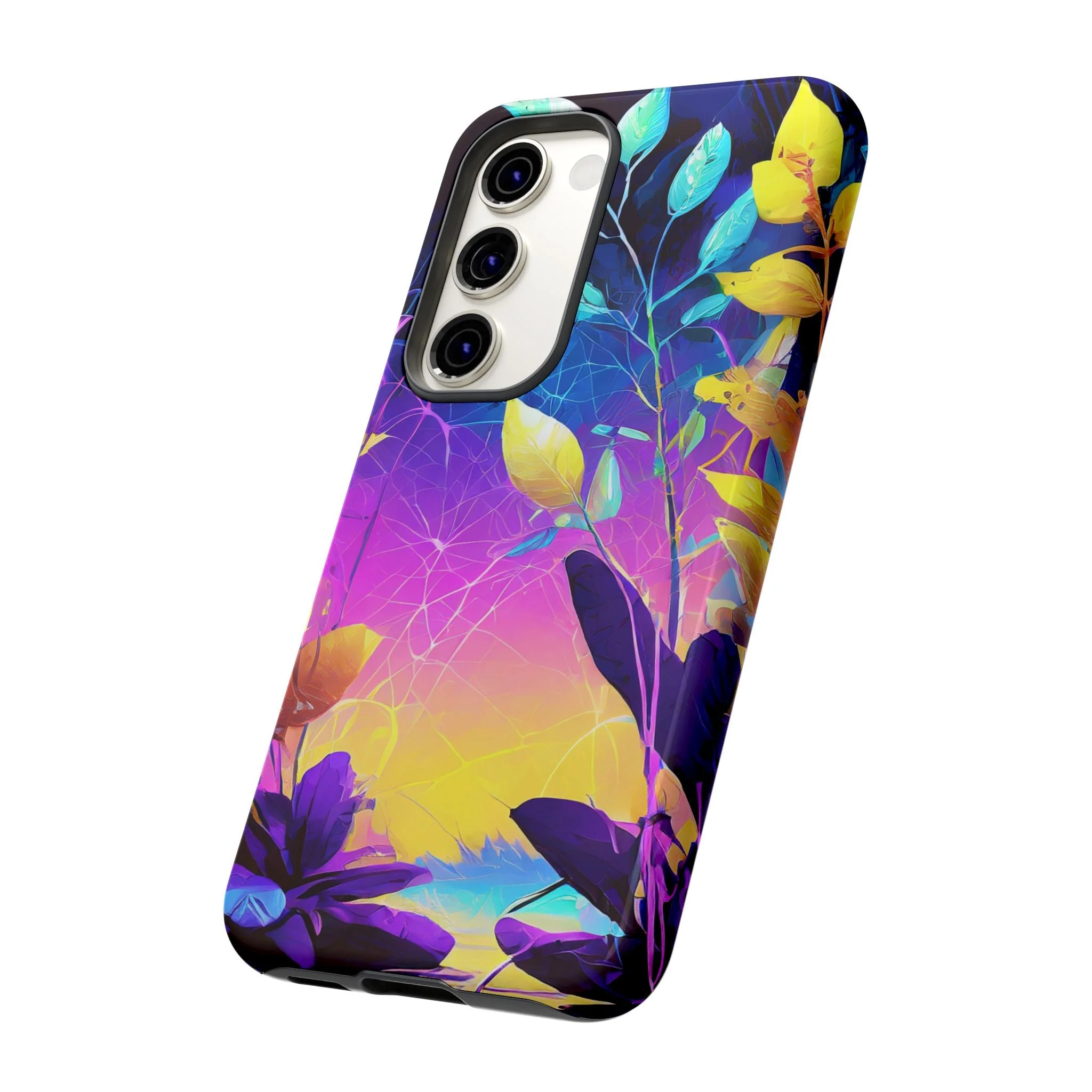 Artistic Vibrant Neon Floral Leaf Tough Phone Case - Image 69
