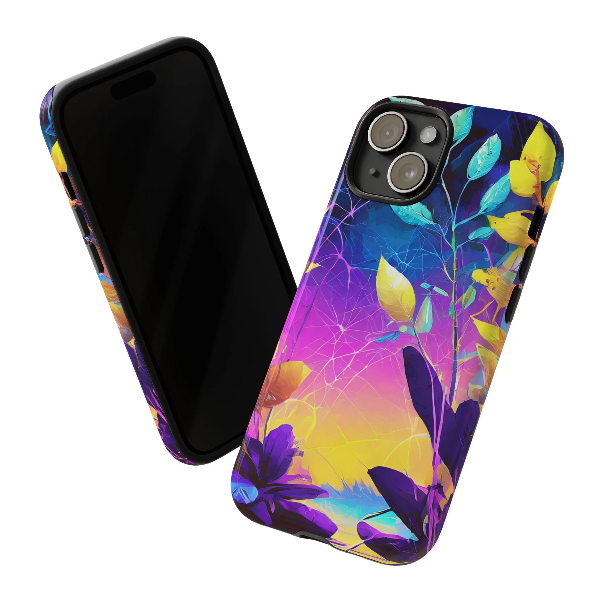 Artistic Vibrant Neon Floral Leaf Tough Phone Case - Image 81