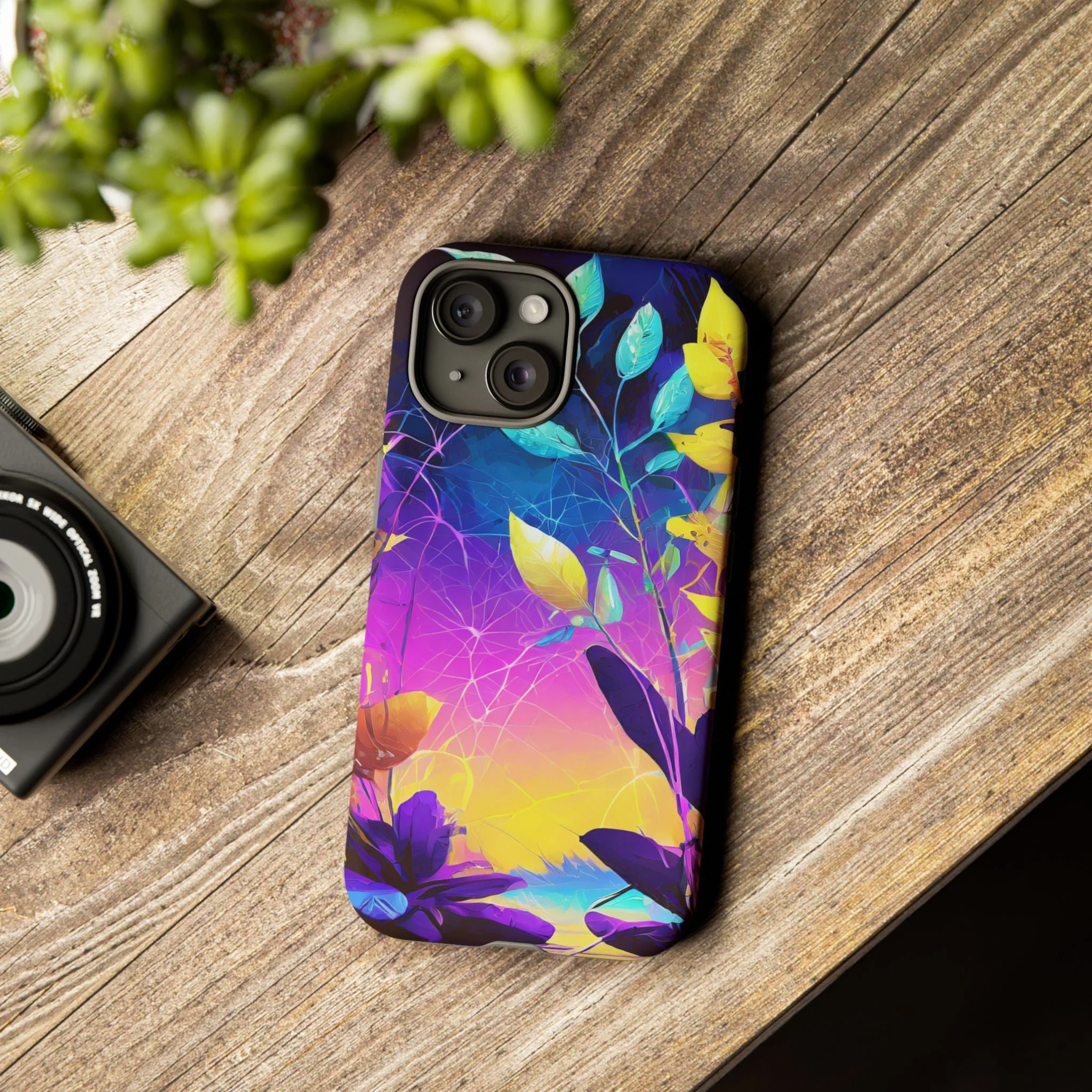 Artistic Vibrant Neon Floral Leaf Tough Phone Case - Image 84