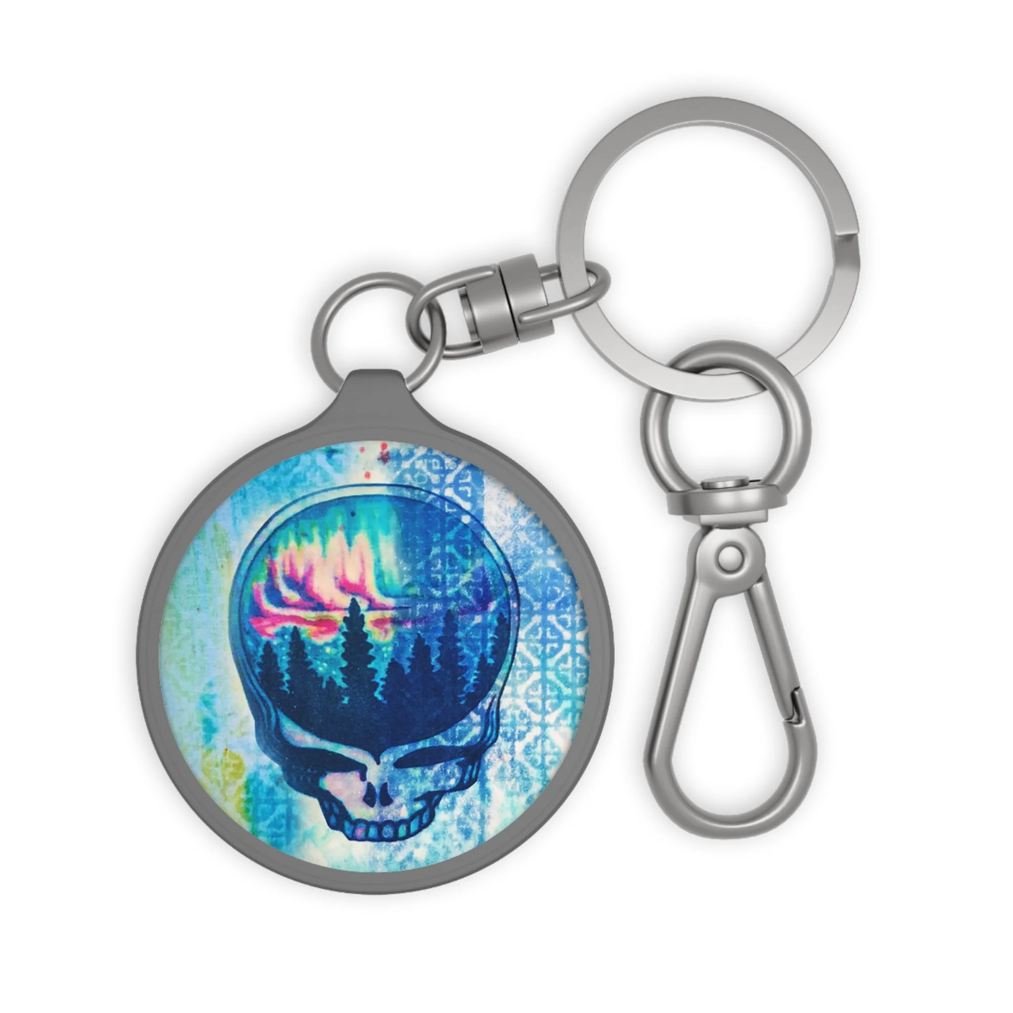 Aurora Borealis Skull Keychain Keyring Tag - Image 2