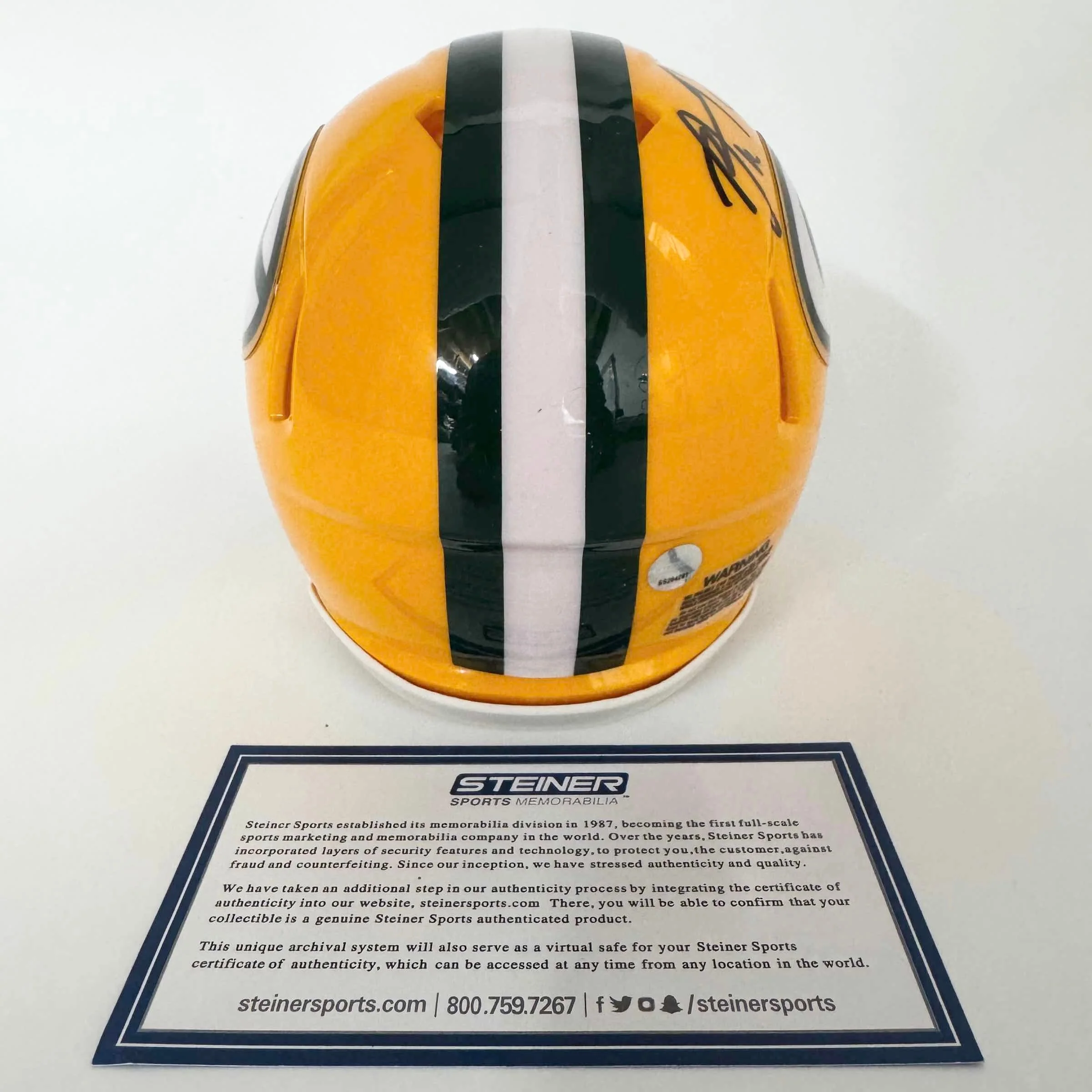 Autographed/Signed Aaron Rodgers Green Bay Packers Football Speed Mini Helmet Steiner Sports COA - Image 4
