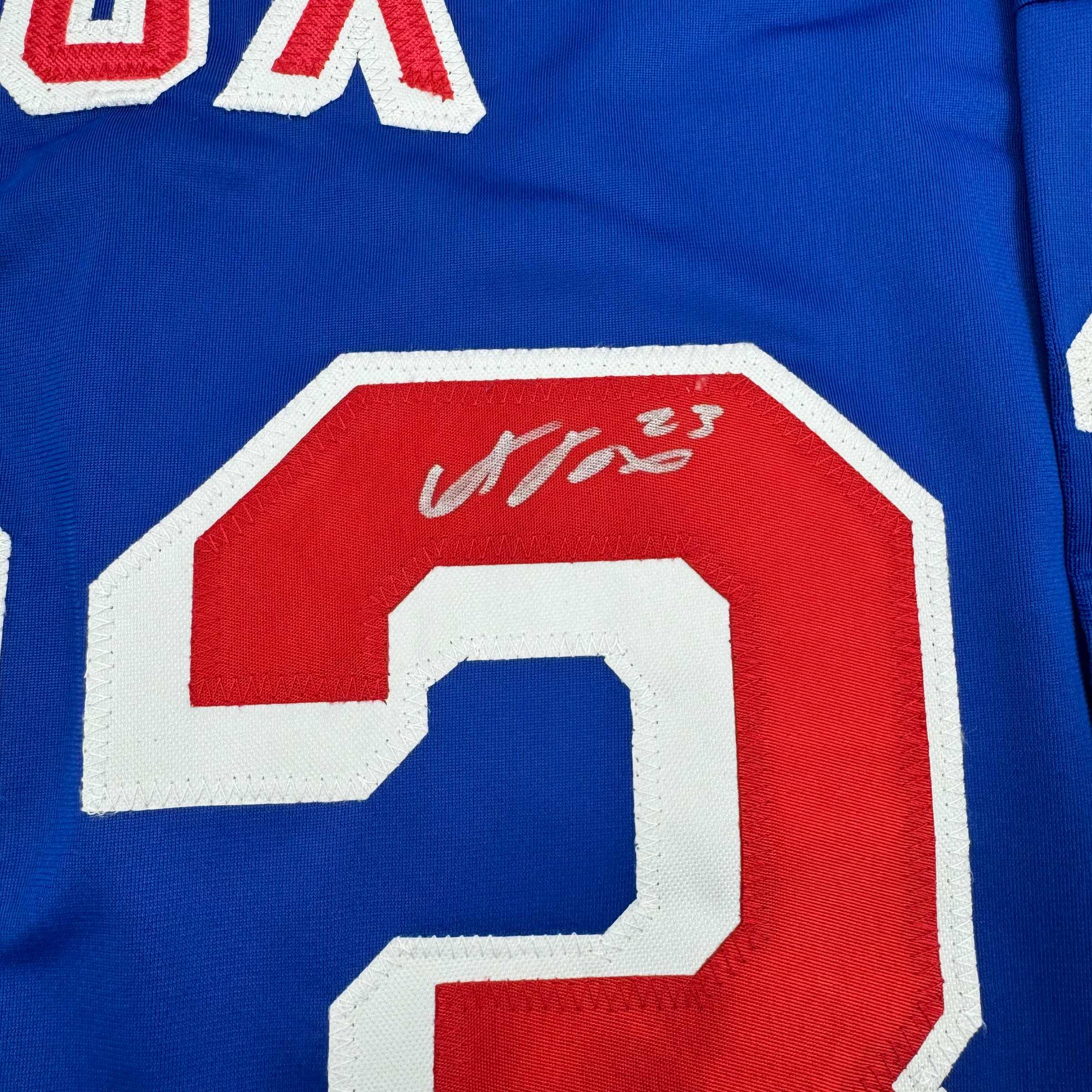 Autographed/Signed Adam Fox New York Blue Hockey Jersey JSA COA - Image 3