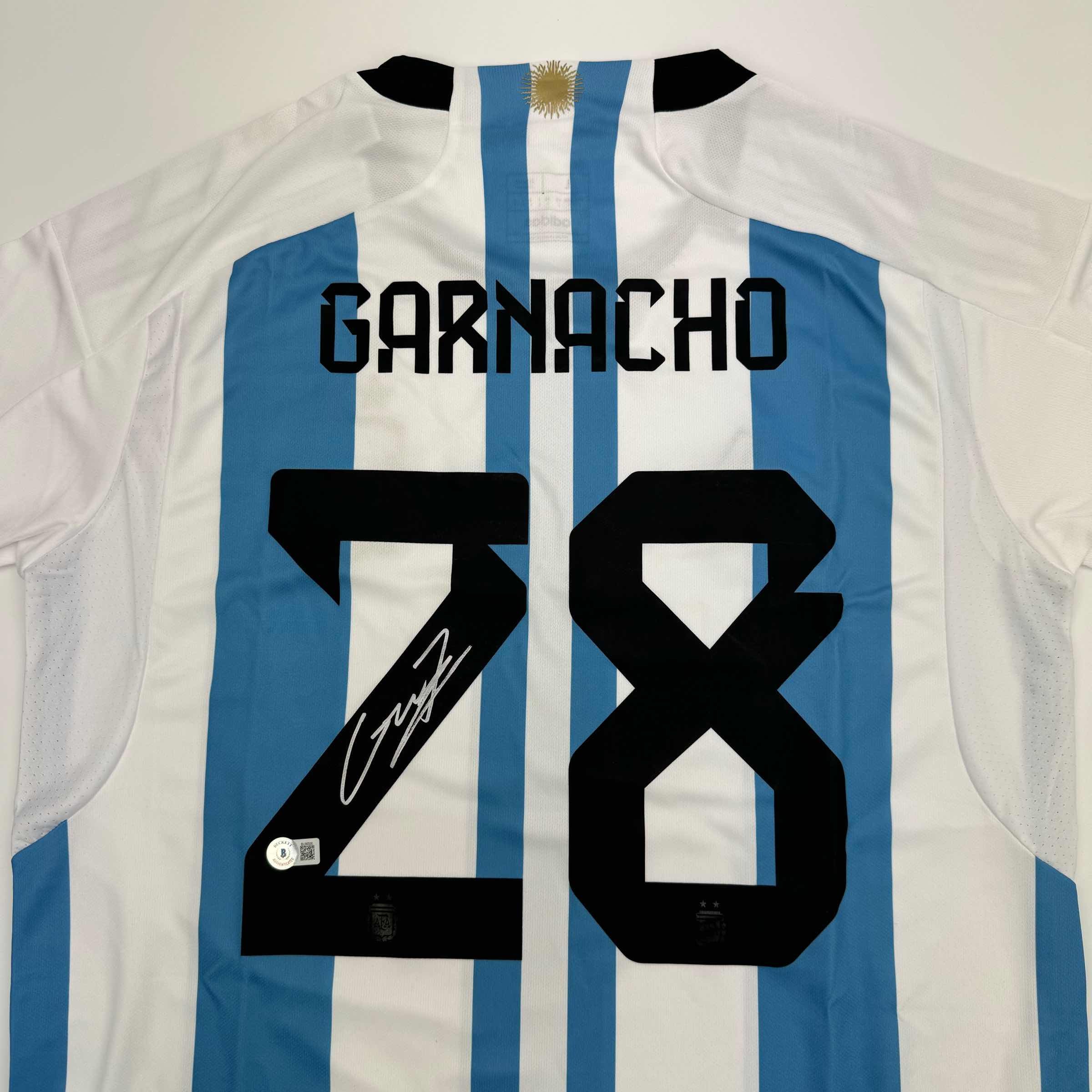 Autographed/Signed Alejandro Garnacho Argentina Blue Soccer Futbol Jersey Beckett BAS COA - Image 2