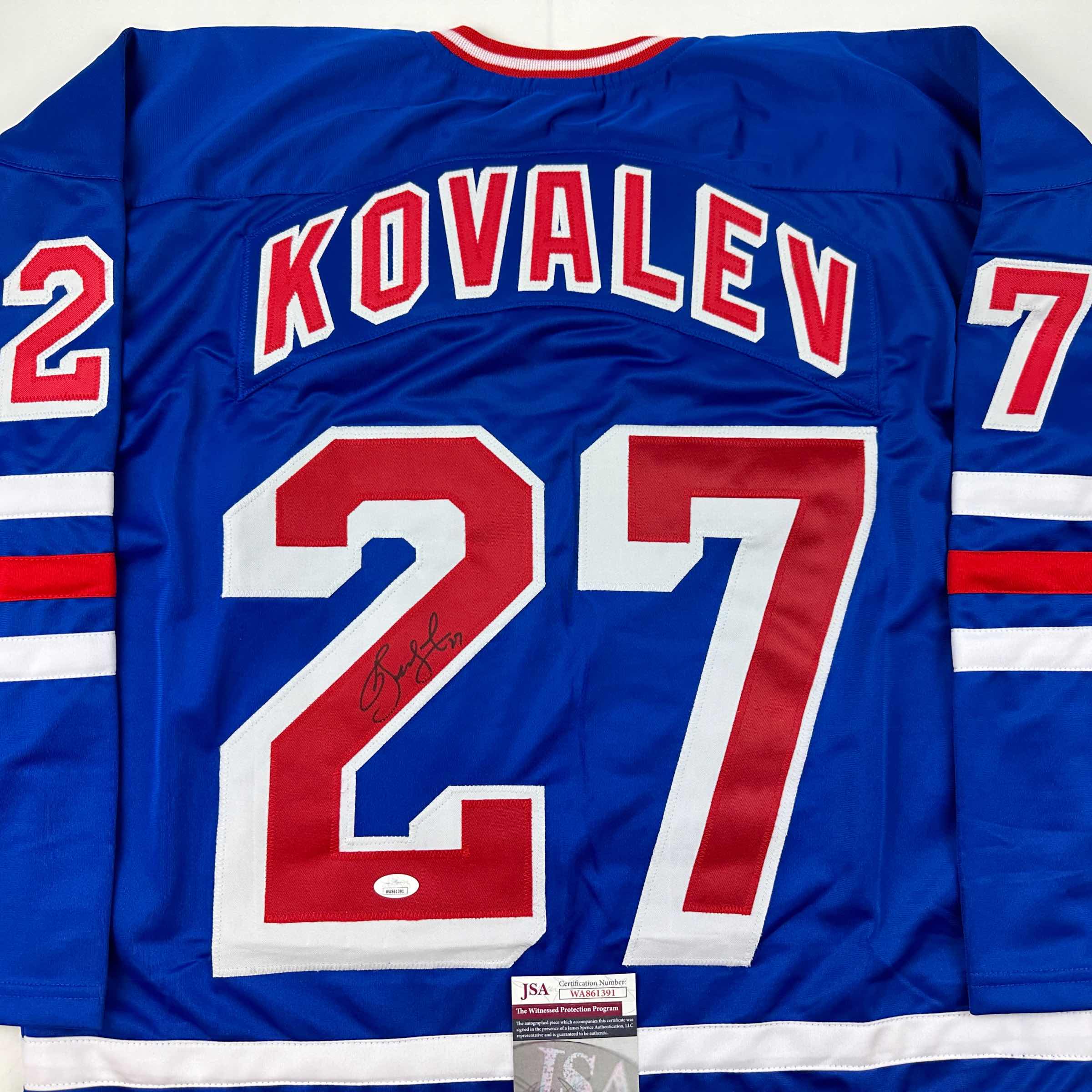 Autographed/Signed Alexei Kovalev New York Blue Hockey Jersey JSA COA - Image 2