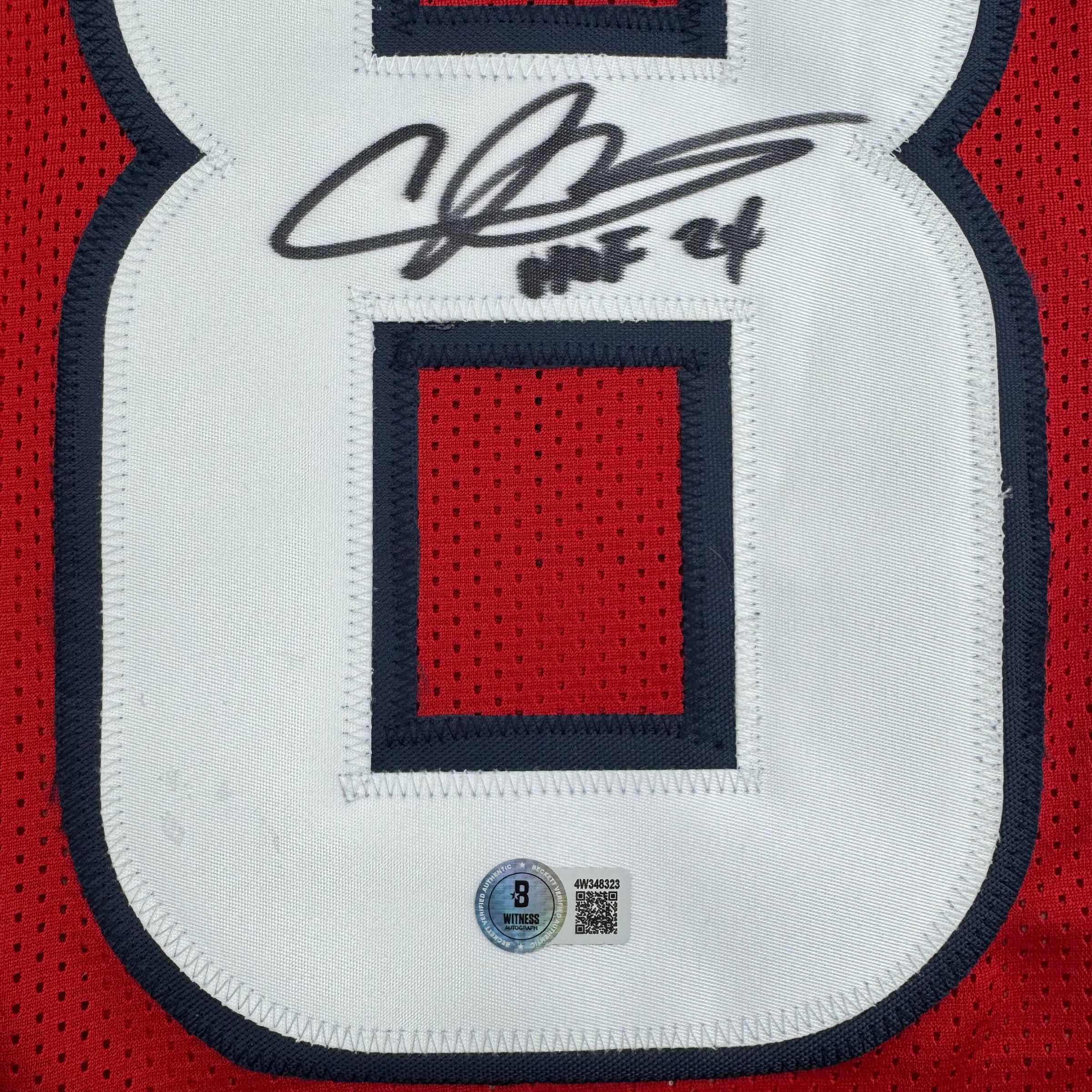 Autographed/Signed Andre Johnson HOF 24 Houston Texans Red Football Jersey JSA COA - Image 3