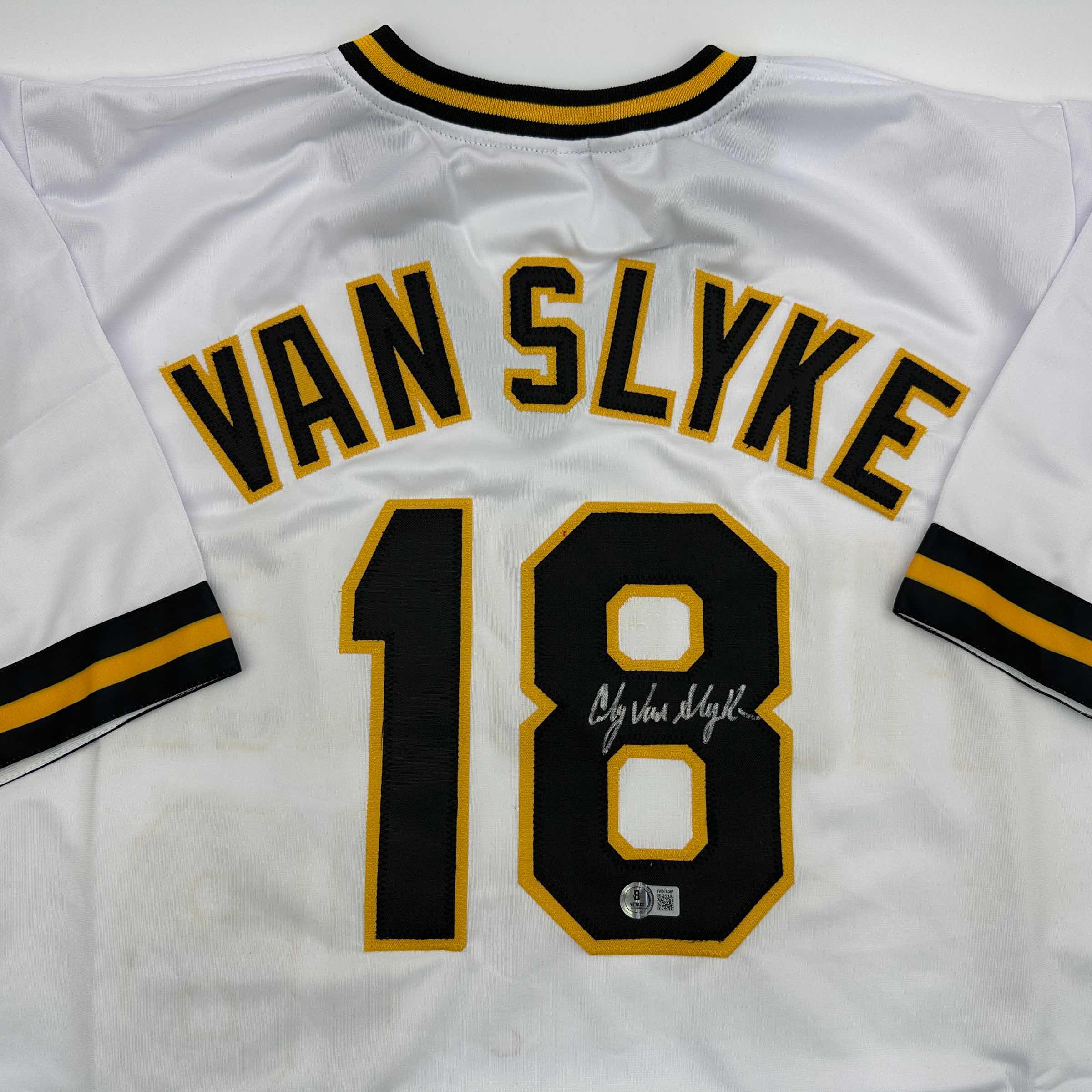 Autographed/Signed Andy Van Slyke Pittsburgh White Baseball Jersey Beckett BAS COA - Image 2
